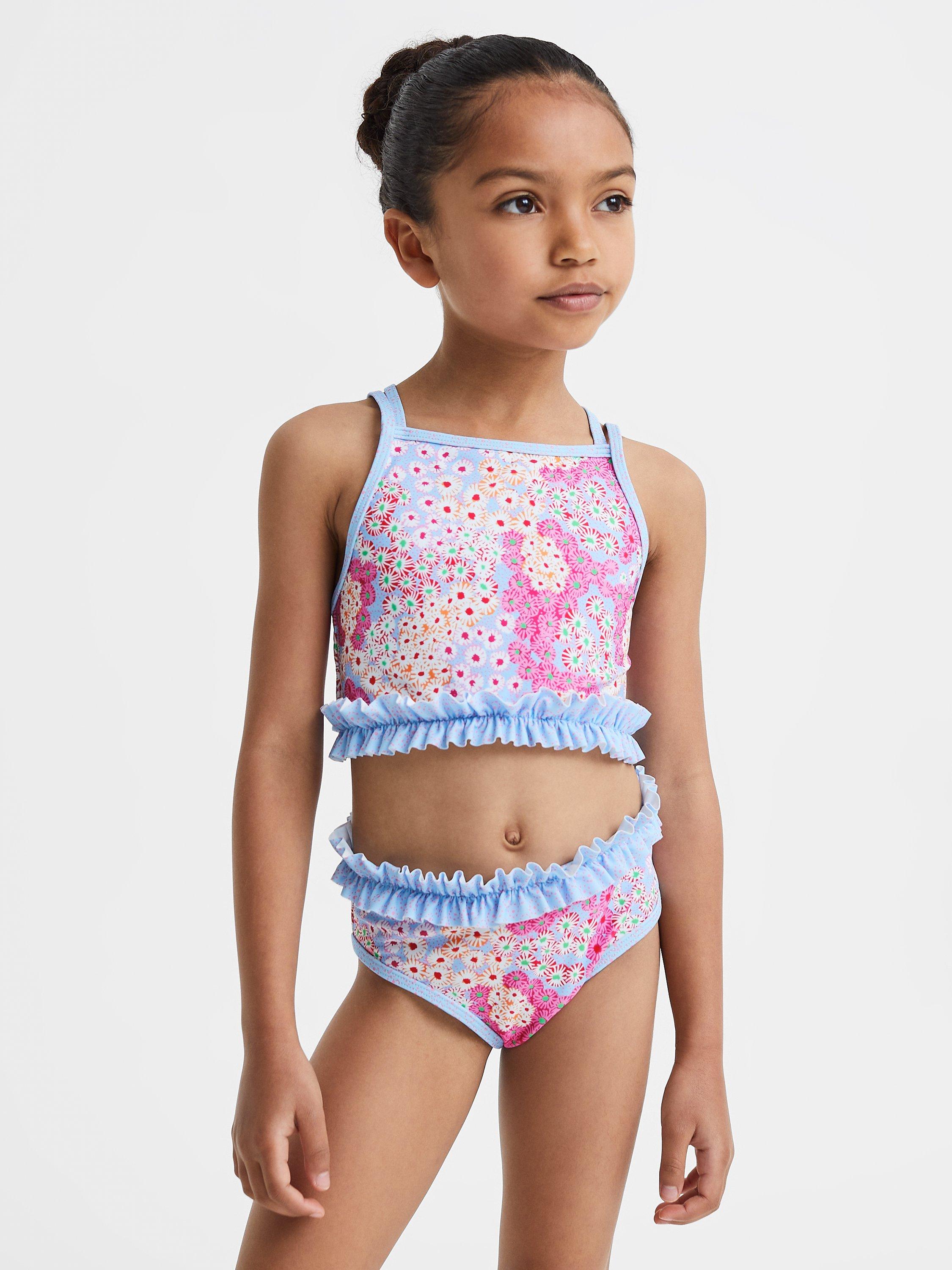 Reiss Kids Lyla Floral Ruffle Bikini Pink Multi