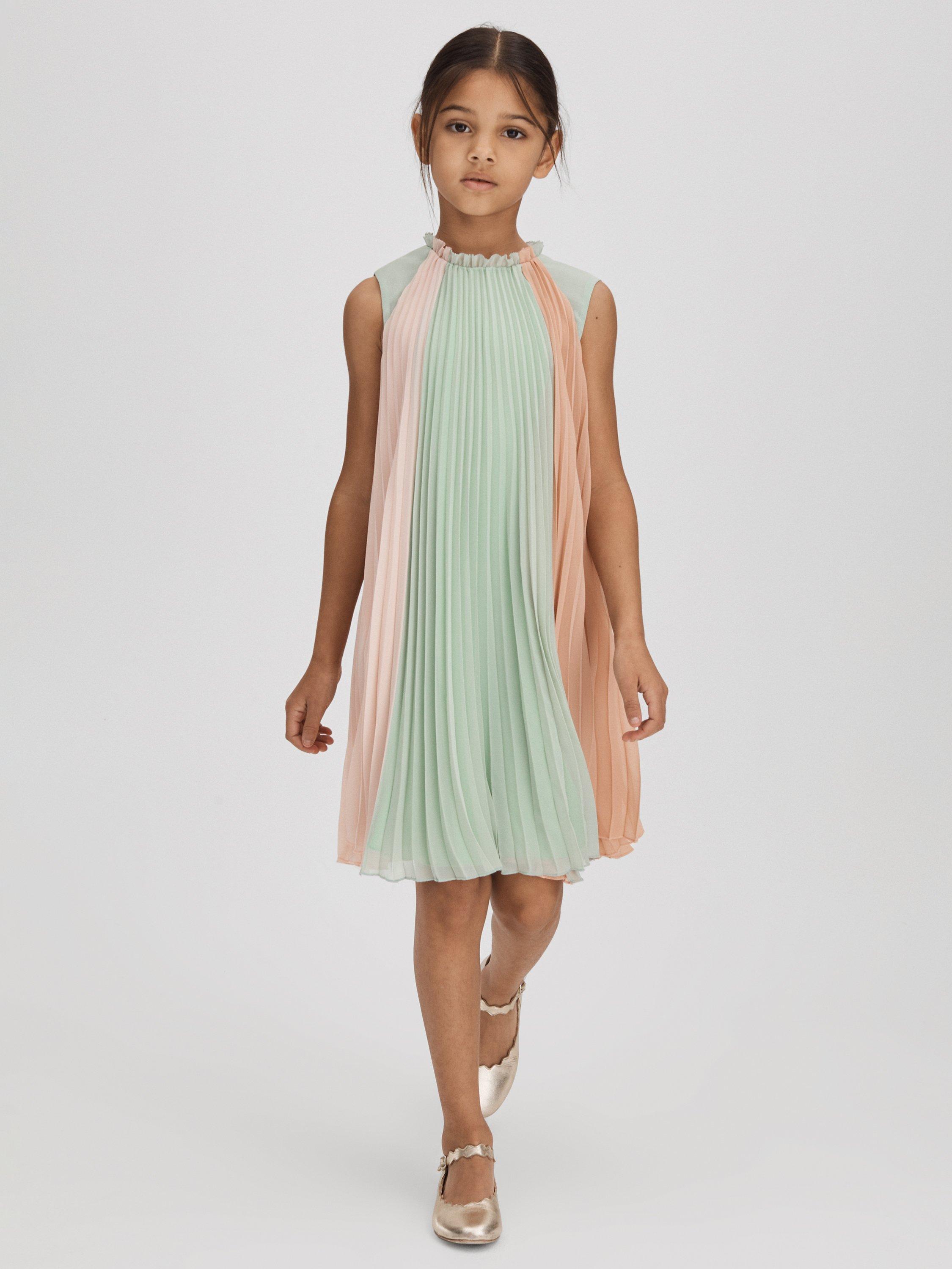 Reiss Kids' Pixie Ruffle Pleated Dress, Pink/Multi