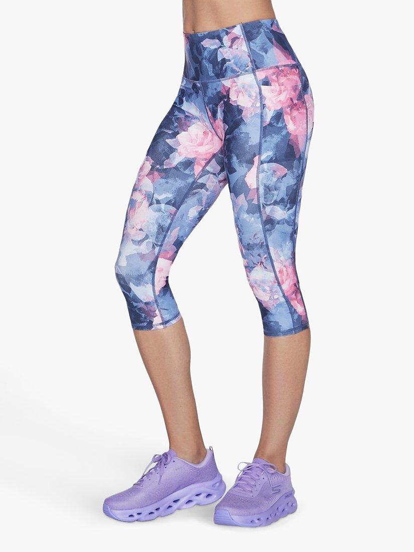 Product image 3 of 3, which shows Skechers Go Walk Summer Rose Capri Leggings, Navy/Hot Pink, S