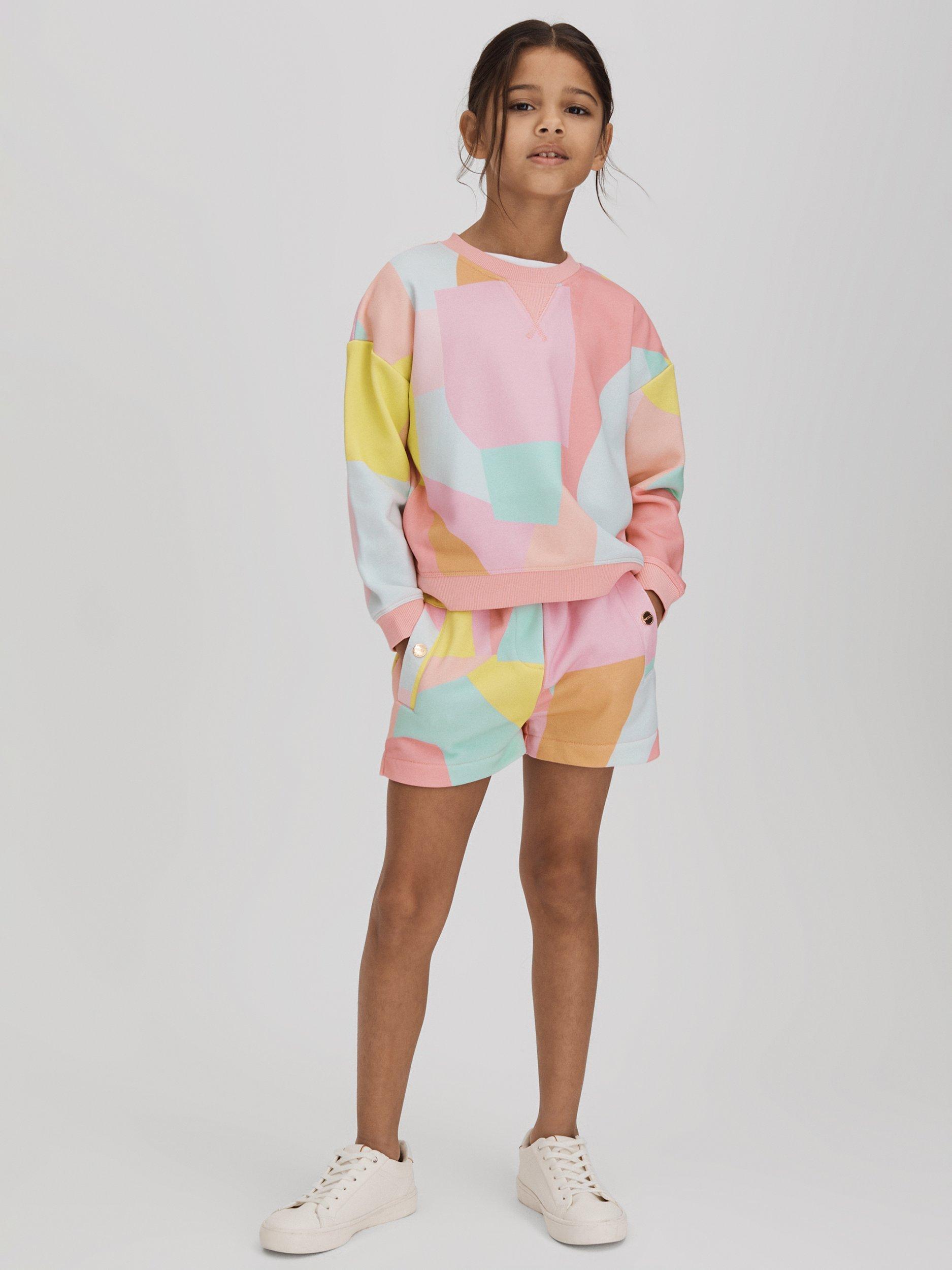 Reiss Kids' Jessie Abstract Print Sweatshirt & Shorts Set, Multi