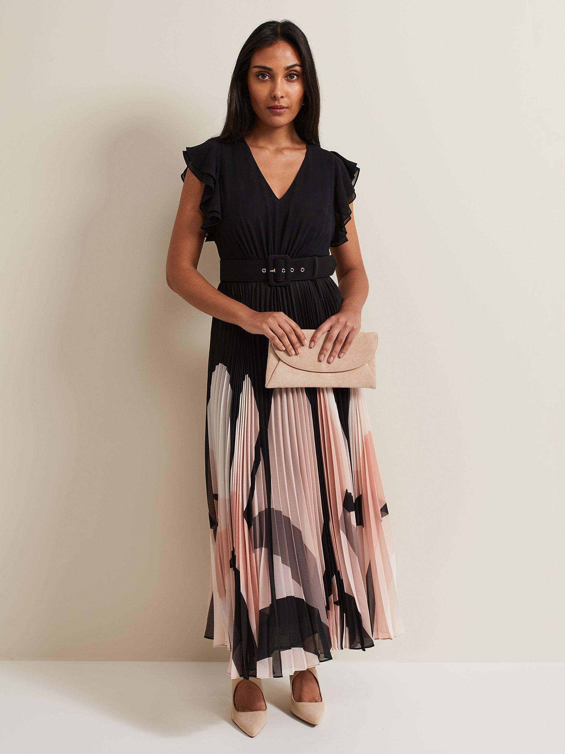 Phase Eight Collection 8 Petite Isla Pleated Maxi Dress, Black/Multi