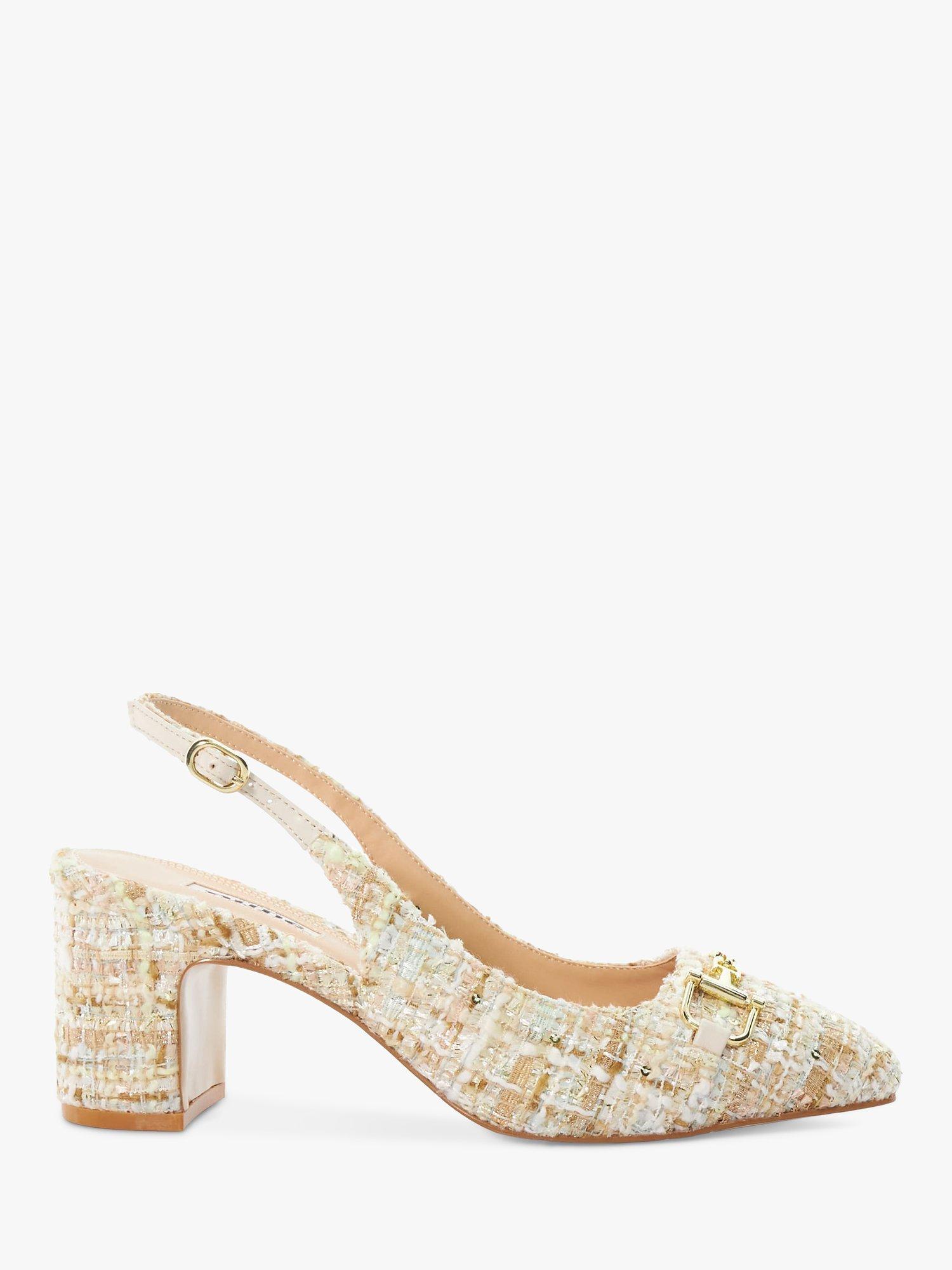 Dune Choices Boucle Block Heel Slingback Shoes, Pastel Pink