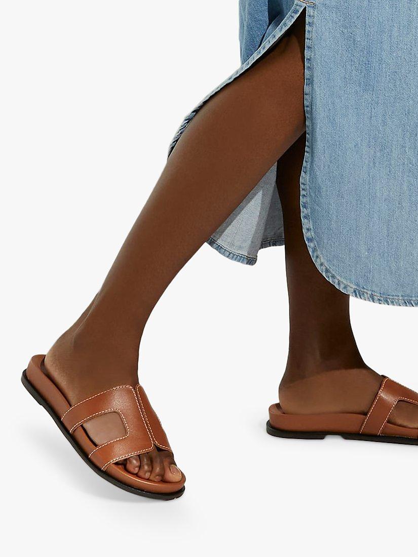 Product image 6 of 6, which shows Dune London Wide Fit Loupa Leather Sandals, Tan, 3