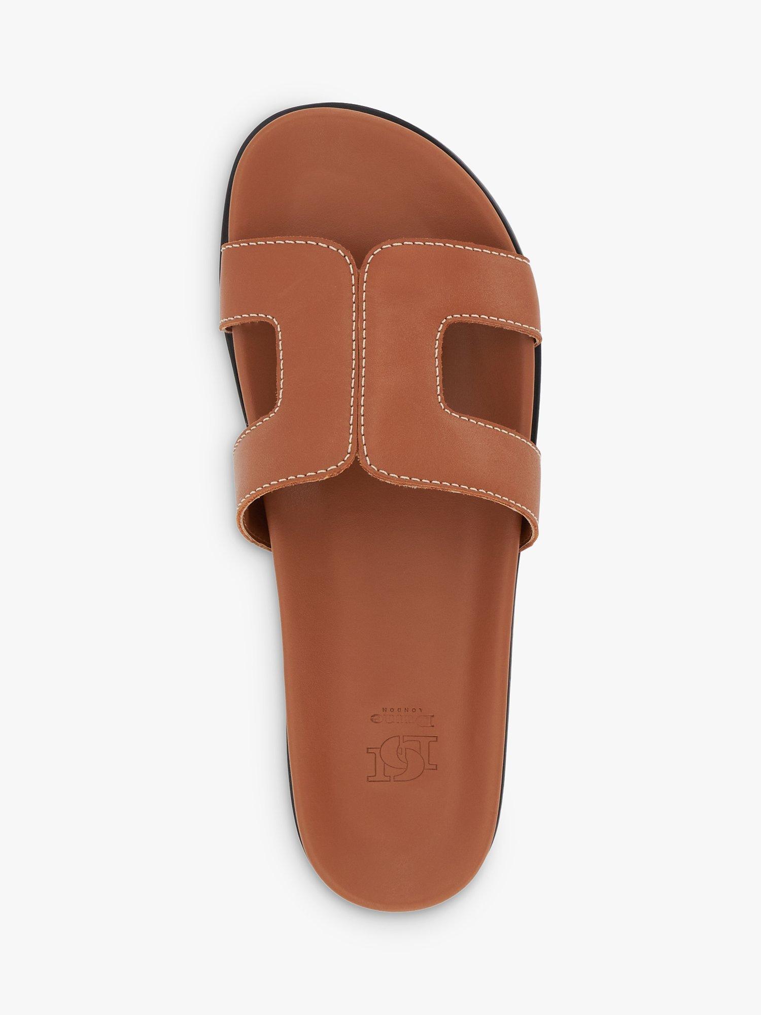 Product image 2 of 6, which shows Dune London Wide Fit Loupa Leather Sandals, Tan, 3