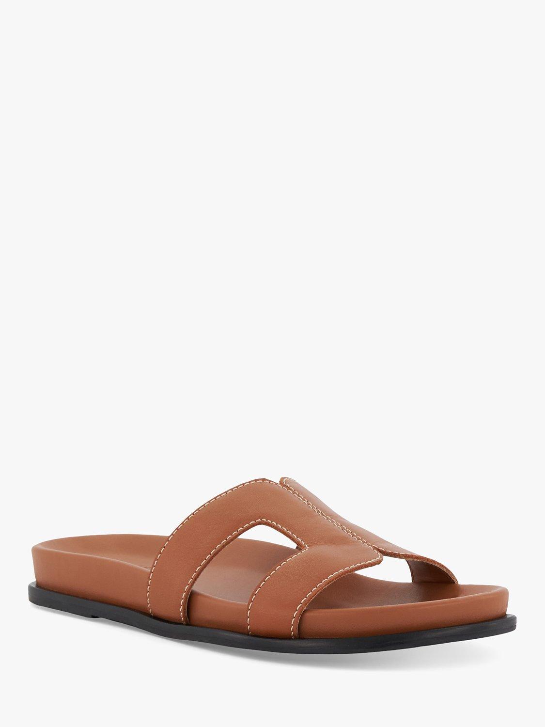 Product image 3 of 6, which shows Dune London Wide Fit Loupa Leather Sandals, Tan, 3