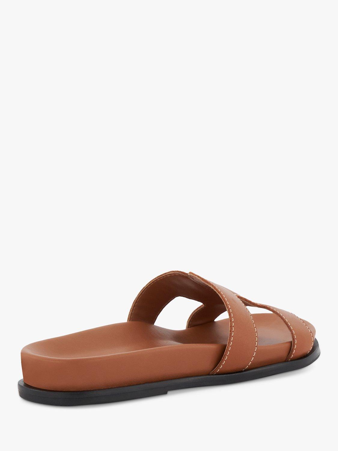 Product image 4 of 6, which shows Dune London Wide Fit Loupa Leather Sandals, Tan, 3