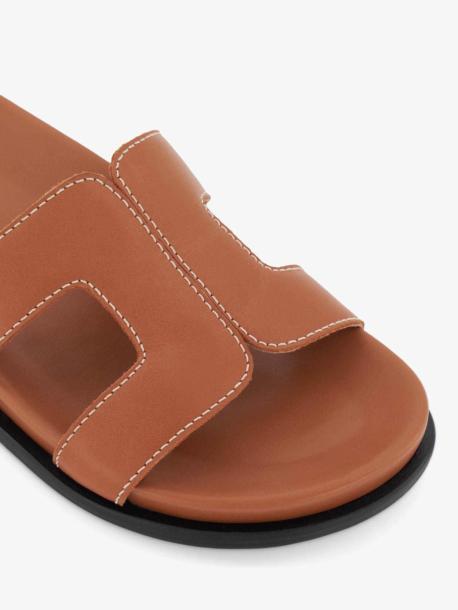 Dune Wide Fit Loupa Leather Sandals, Tan, 3