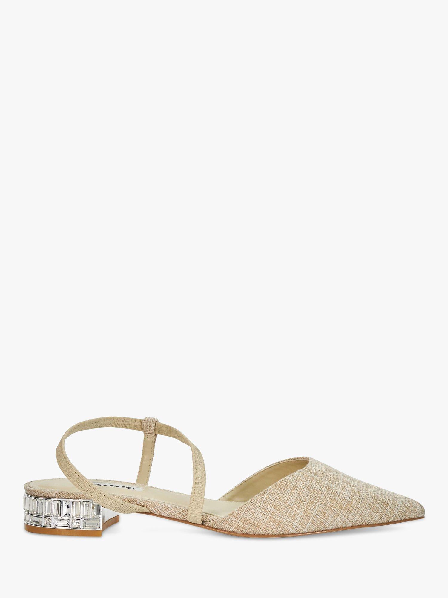 Product image 1 of 6, which shows Dune London Harlem Embellished Heel Fabric Slingback Pumps, Natural, EU36