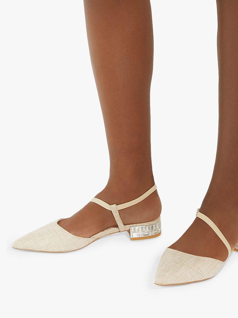Product image 6 of 6, which shows Dune London Harlem Embellished Heel Fabric Slingback Pumps, Natural, EU36