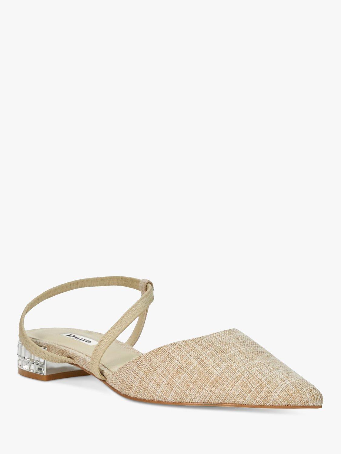 Product image 3 of 6, which shows Dune London Harlem Embellished Heel Fabric Slingback Pumps, Natural, EU36