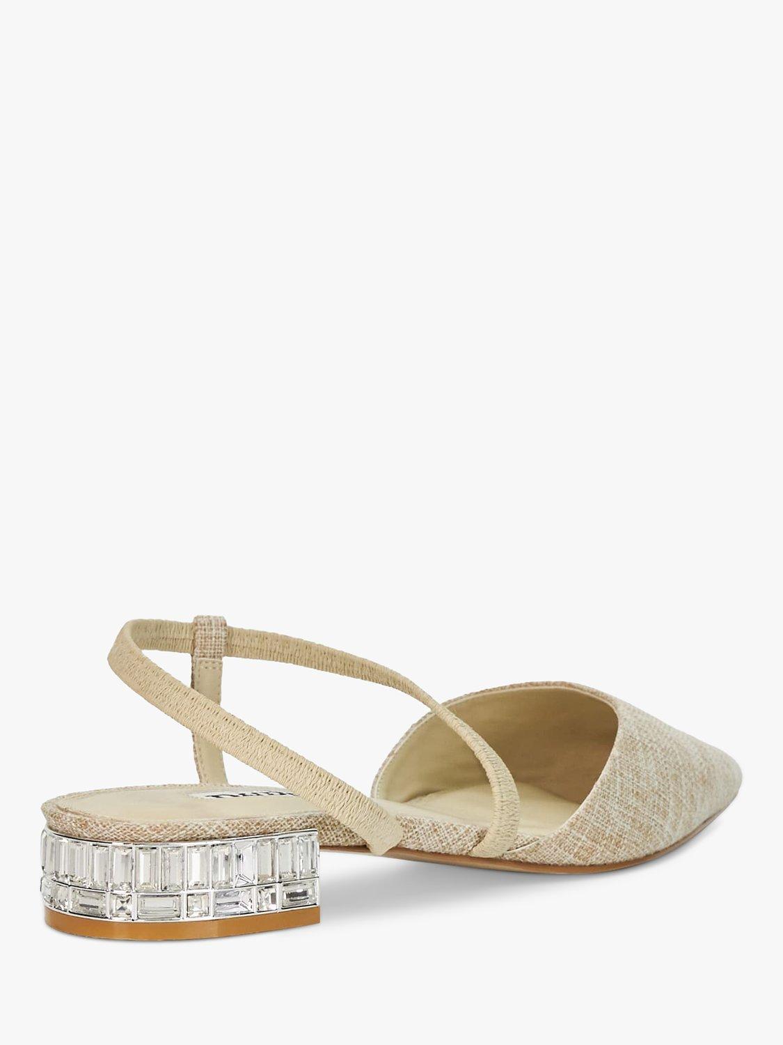 Product image 4 of 6, which shows Dune London Harlem Embellished Heel Fabric Slingback Pumps, Natural, EU36