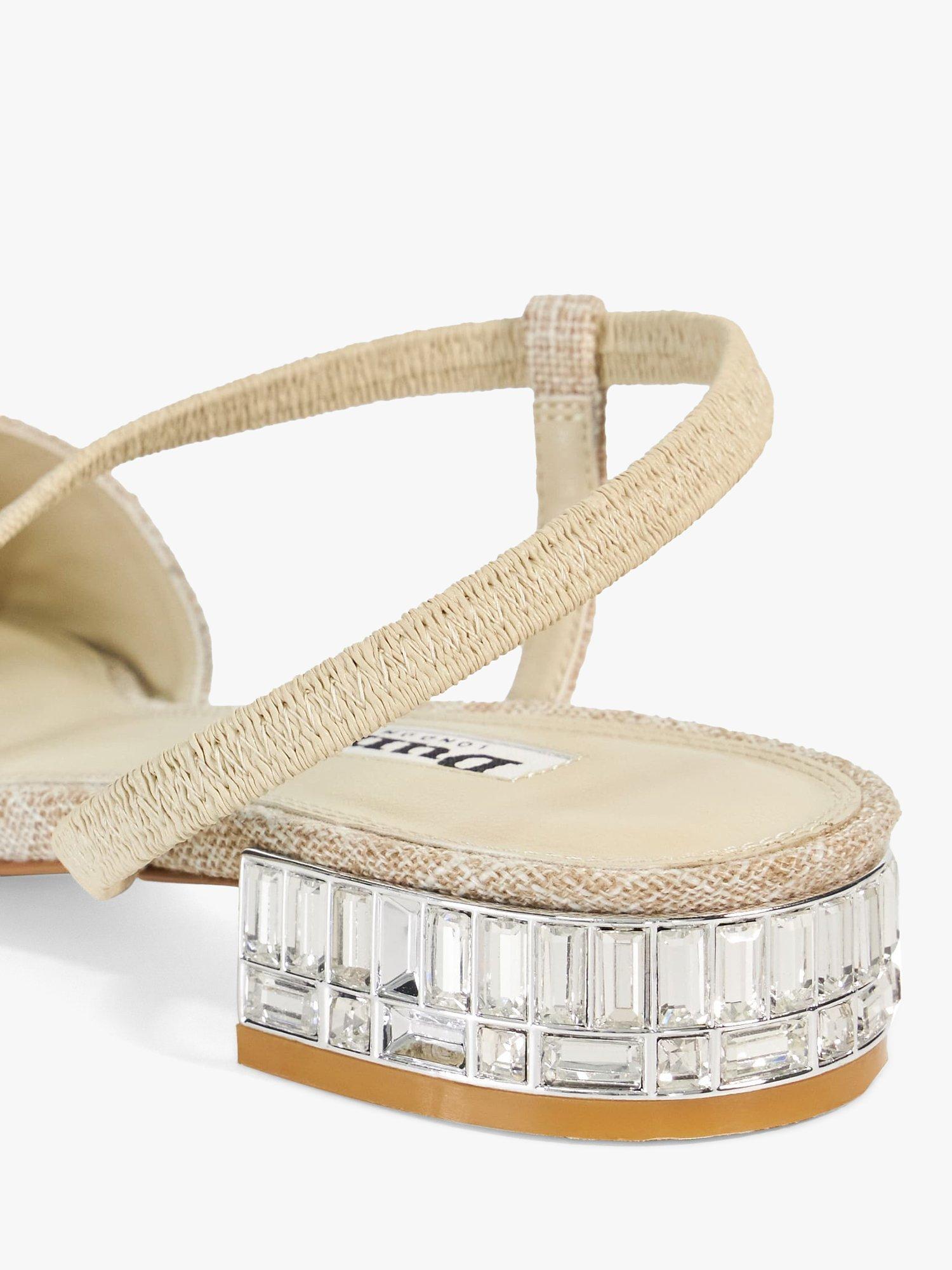 Product image 5 of 6, which shows Dune London Harlem Embellished Heel Fabric Slingback Pumps, Natural, EU36