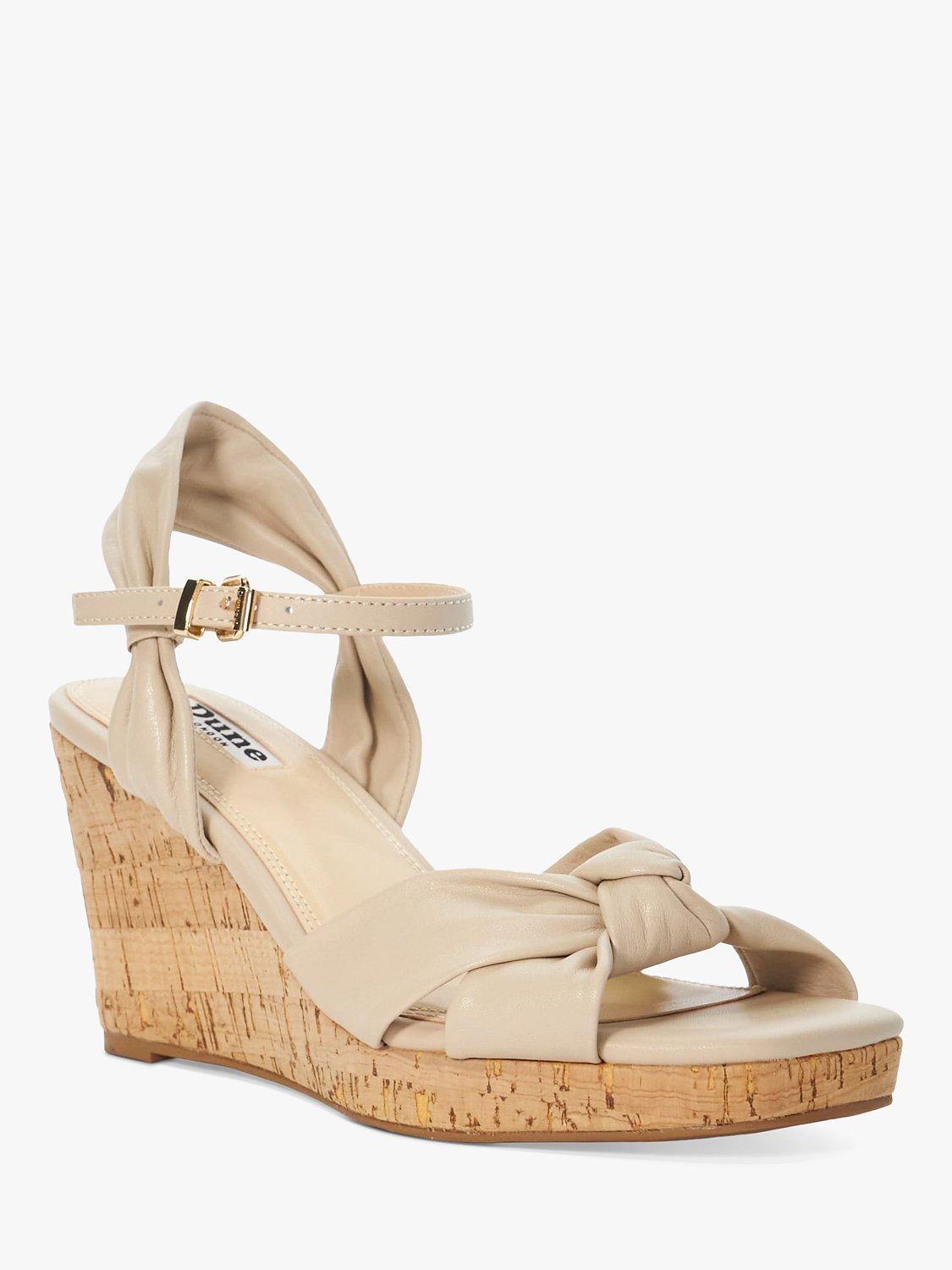 Dune Kaino Leather Knotted Wedge Sandals, Ecru, EU36