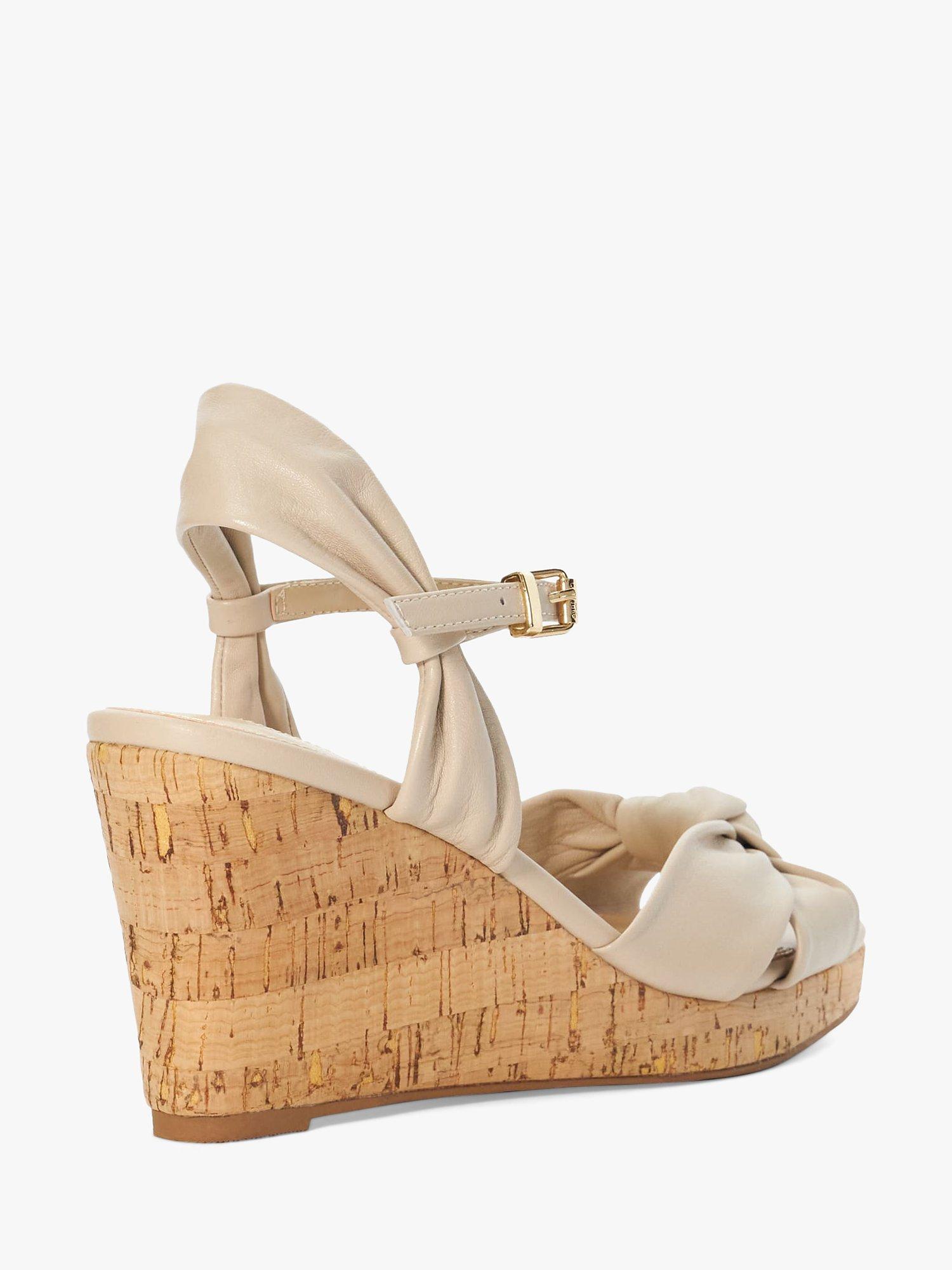 Dune Kaino Leather Knotted Wedge Sandals, Ecru, EU36