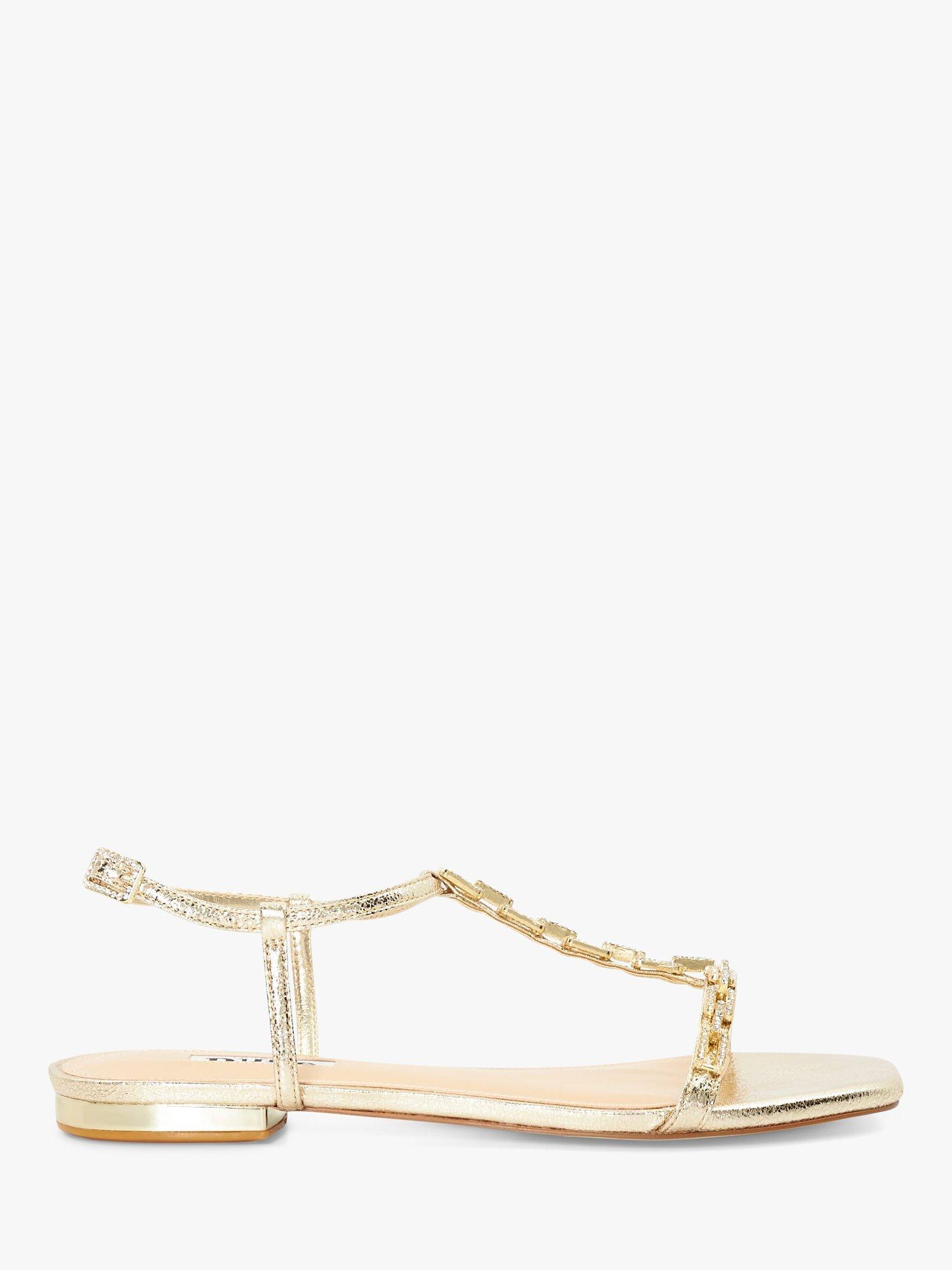 Product image 1 of 6, which shows Dune Nourish Fabric Flat Sandals, Gold, 3