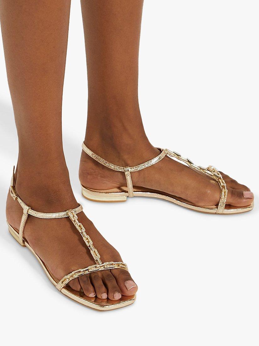 Product image 6 of 6, which shows Dune Nourish Fabric Flat Sandals, Gold, 3