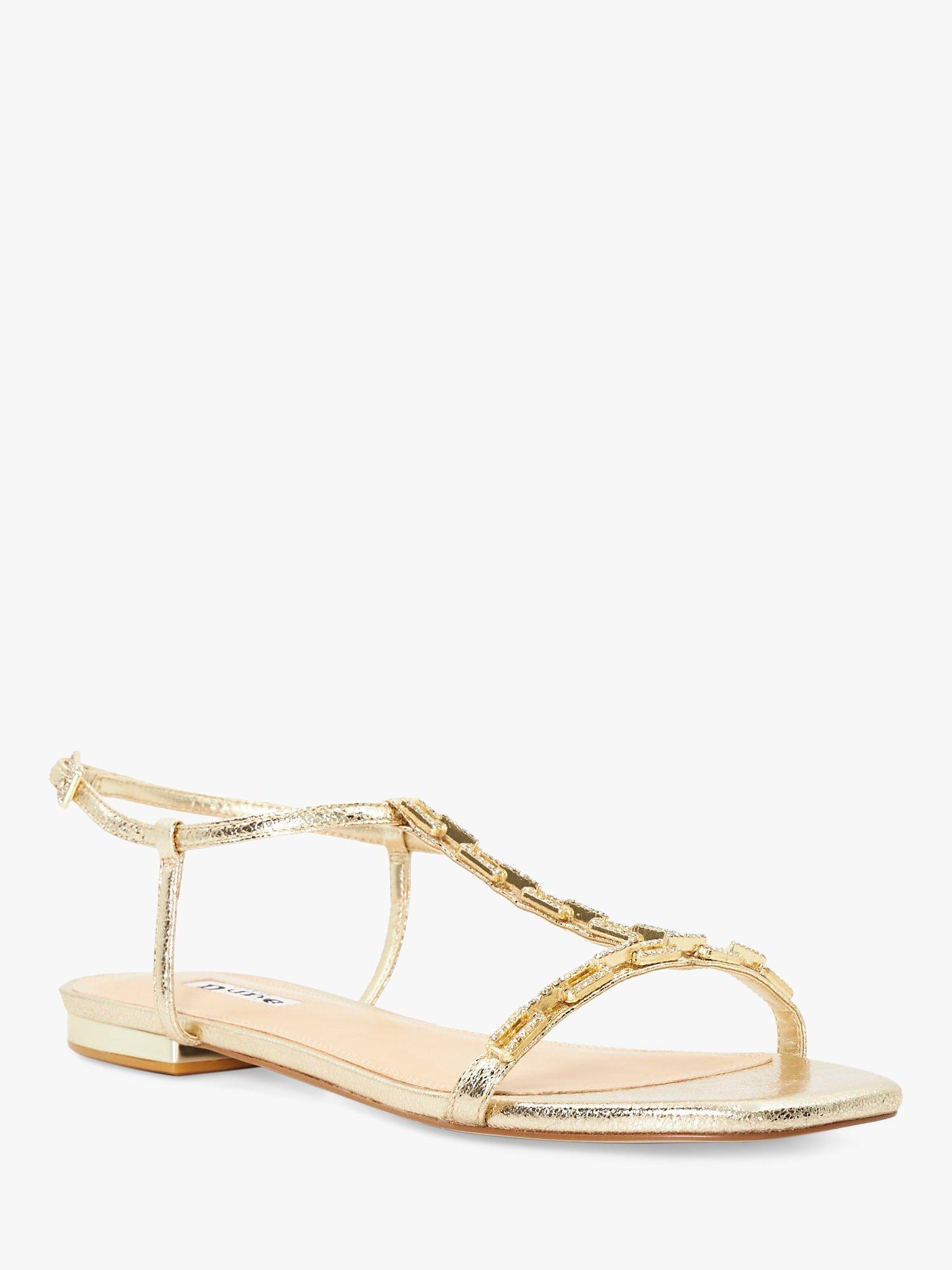 Dune Nourish Fabric Flat Sandals, Gold, 3