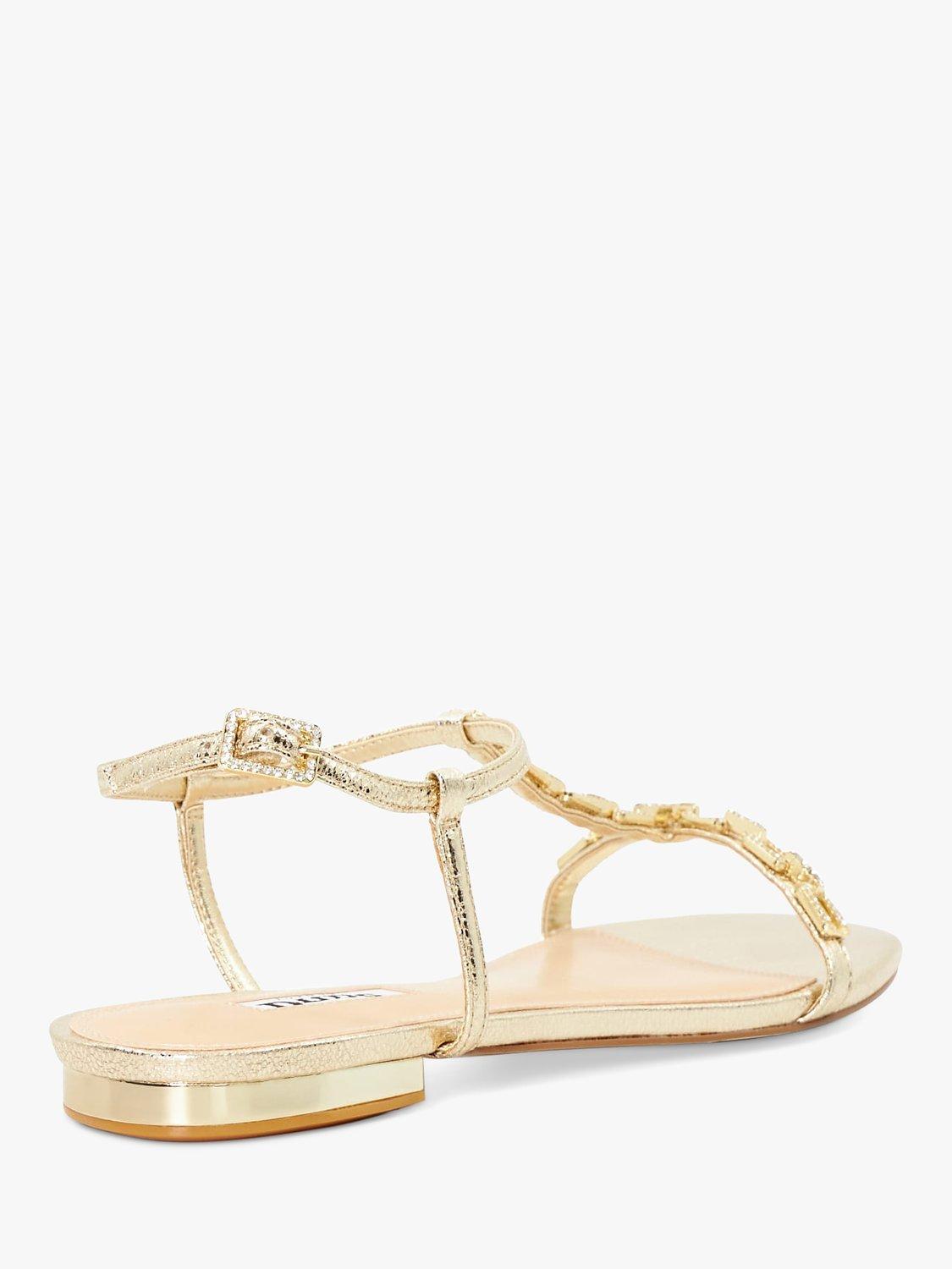 Product image 4 of 6, which shows Dune Nourish Fabric Flat Sandals, Gold, 3
