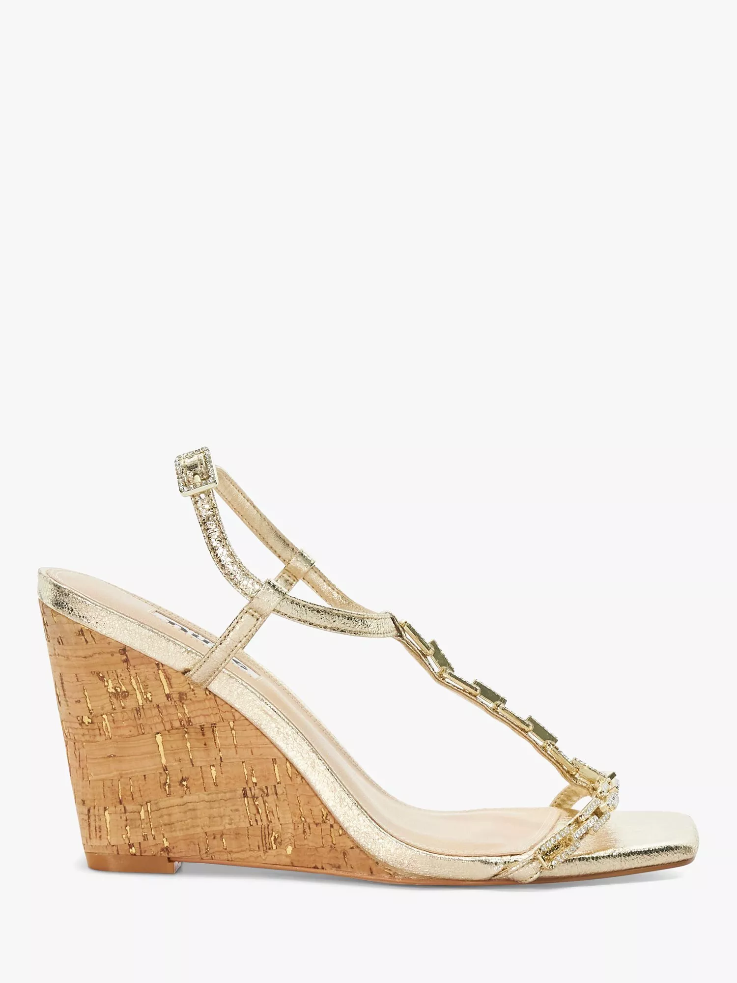 Dune Multimillions Embellished Cork Wedge Sandals Gold
