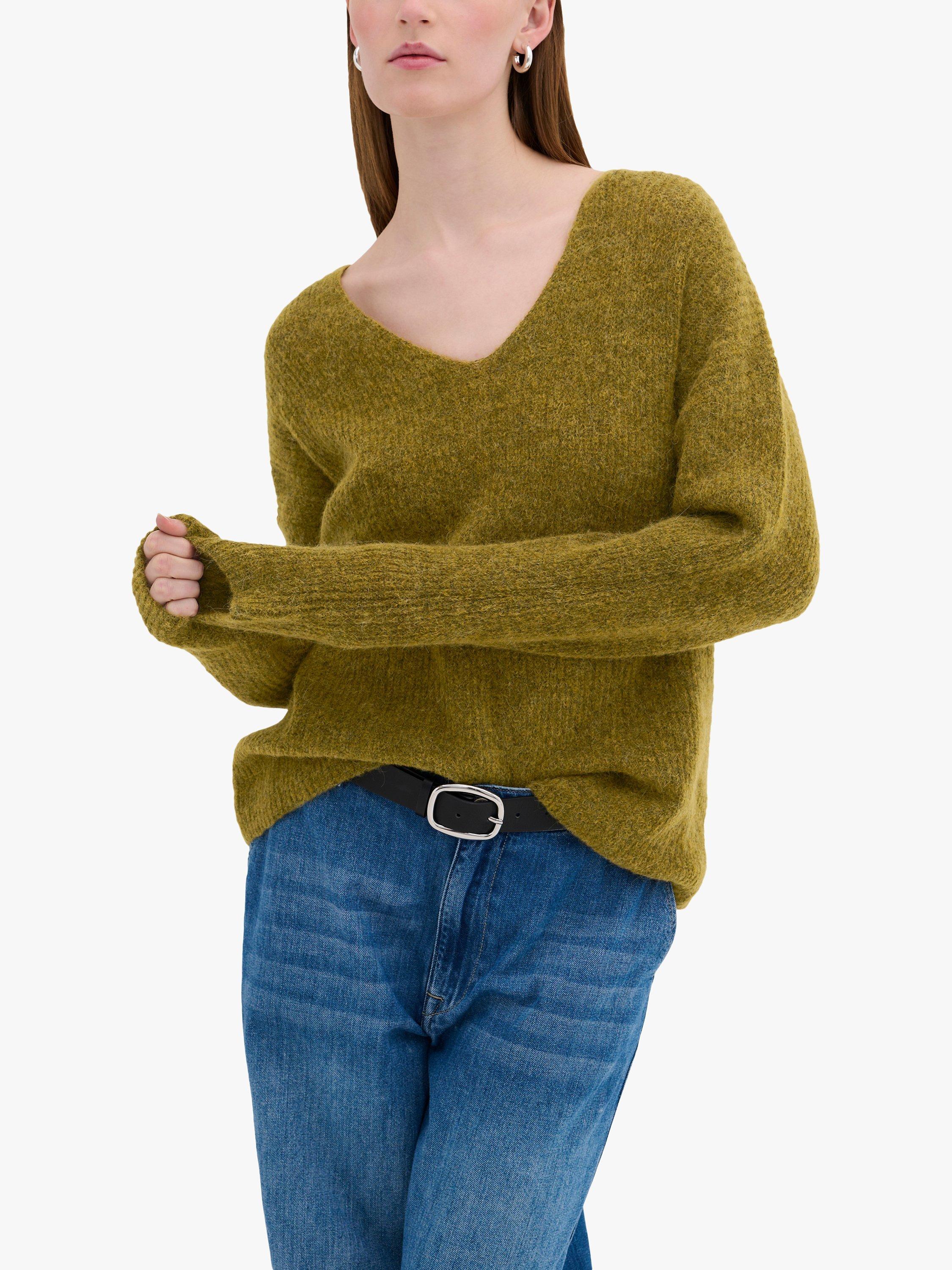 MY ESSENTIAL WARDROBE Julie V-Neck Relaxed Fit Jumper, Olive Melange