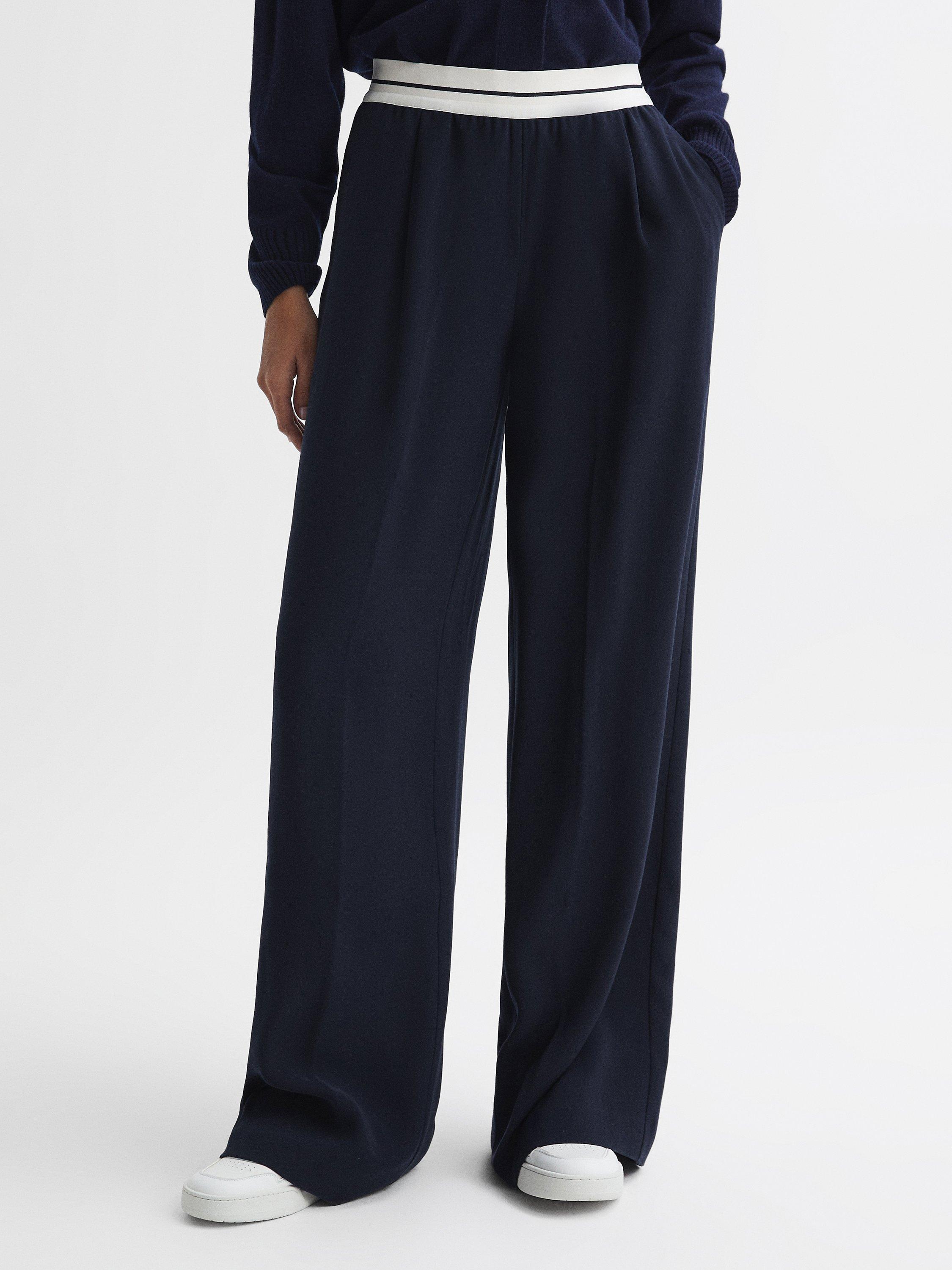 Reiss Petite Abigail Stripe Waistband Trousers, Navy