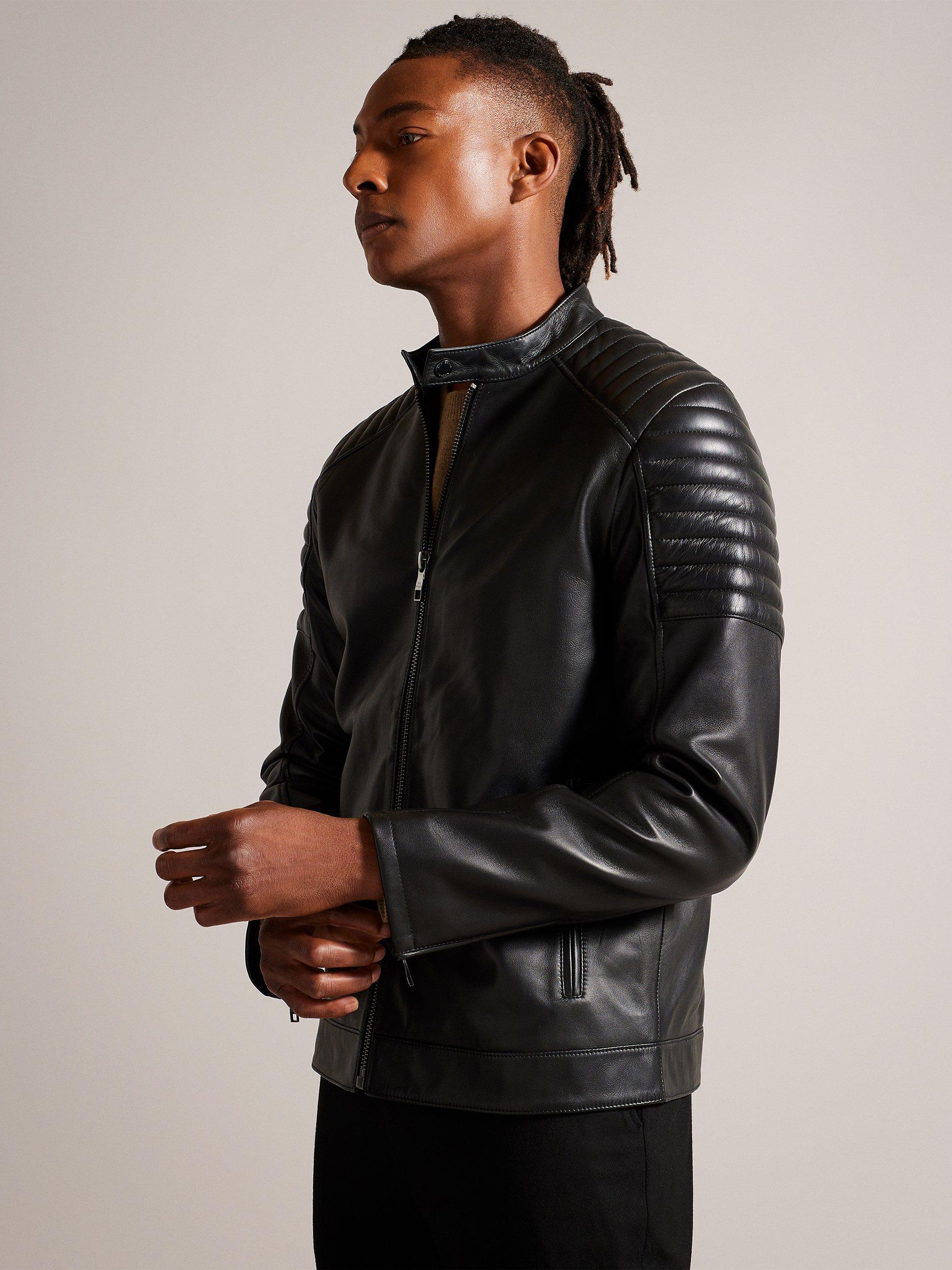 Ted Baker Racer Leather Jacket, Black