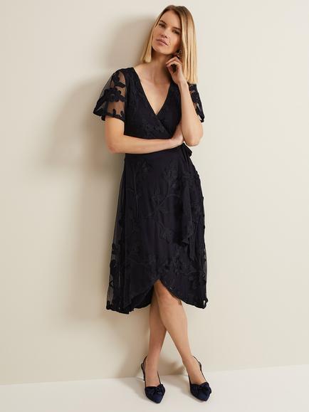 Phase Eight Clara Tapework Wrap Midi Dress, Navy, Navy