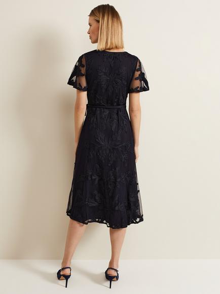 Phase Eight Clara Tapework Wrap Midi Dress, Navy - view 2, Navy