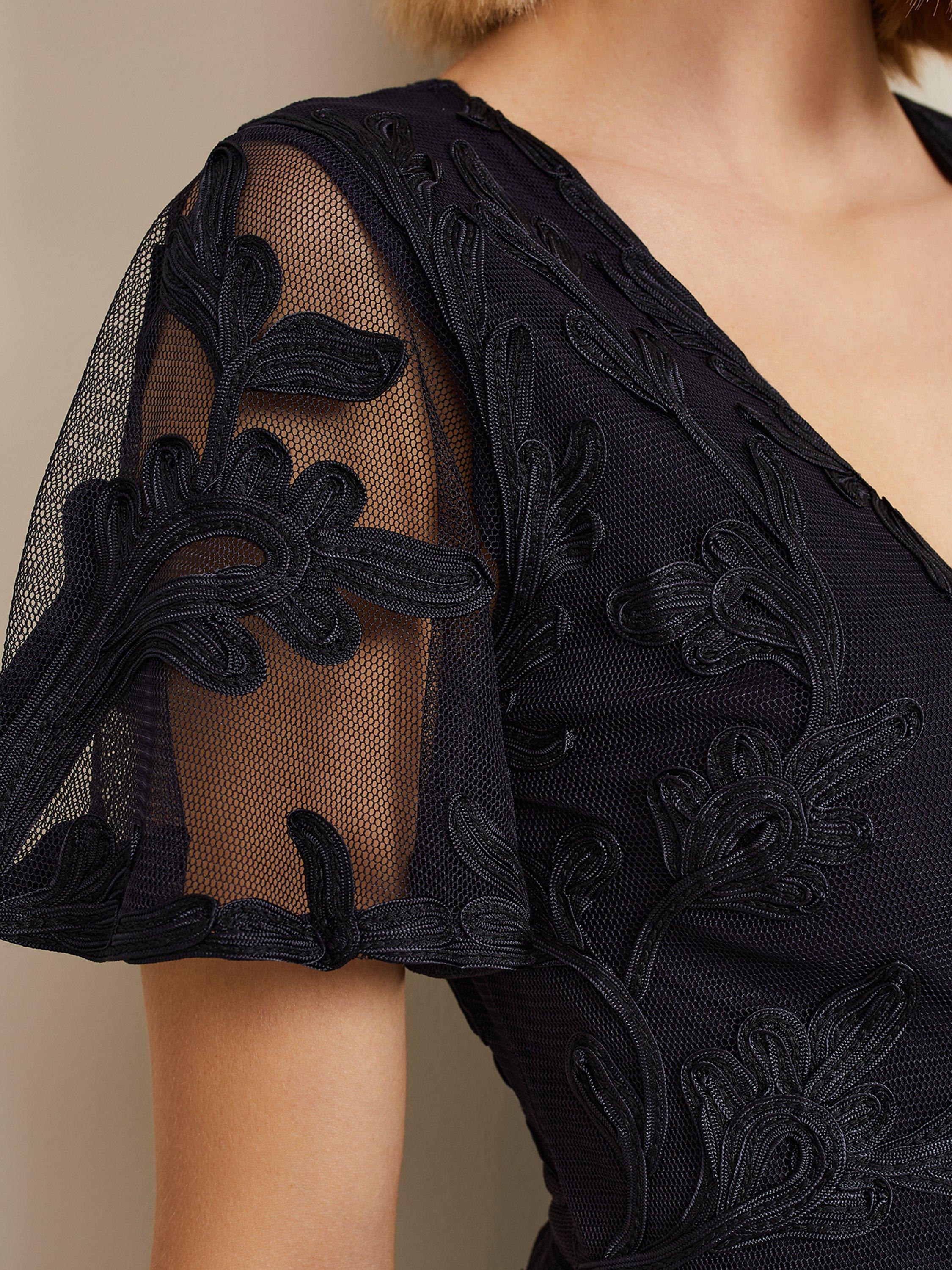 Product image 7 of 7, which shows Phase Eight Clara Tapework Wrap Midi Dress, Navy, 8