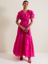 Phase Eight Mabelle Tiered Organza Maxi Dress, Fuchsia