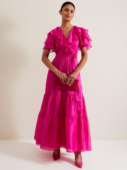 Phase Eight Mabelle Tiered Organza Maxi Dress, Fuchsia, Fuchsia