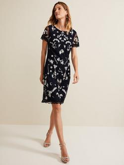 Phase Eight Florisa Floral Embroidered Dress, Navy, Navy