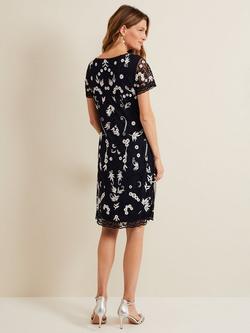 Phase Eight Florisa Floral Embroidered Dress, Navy - view 2, Navy
