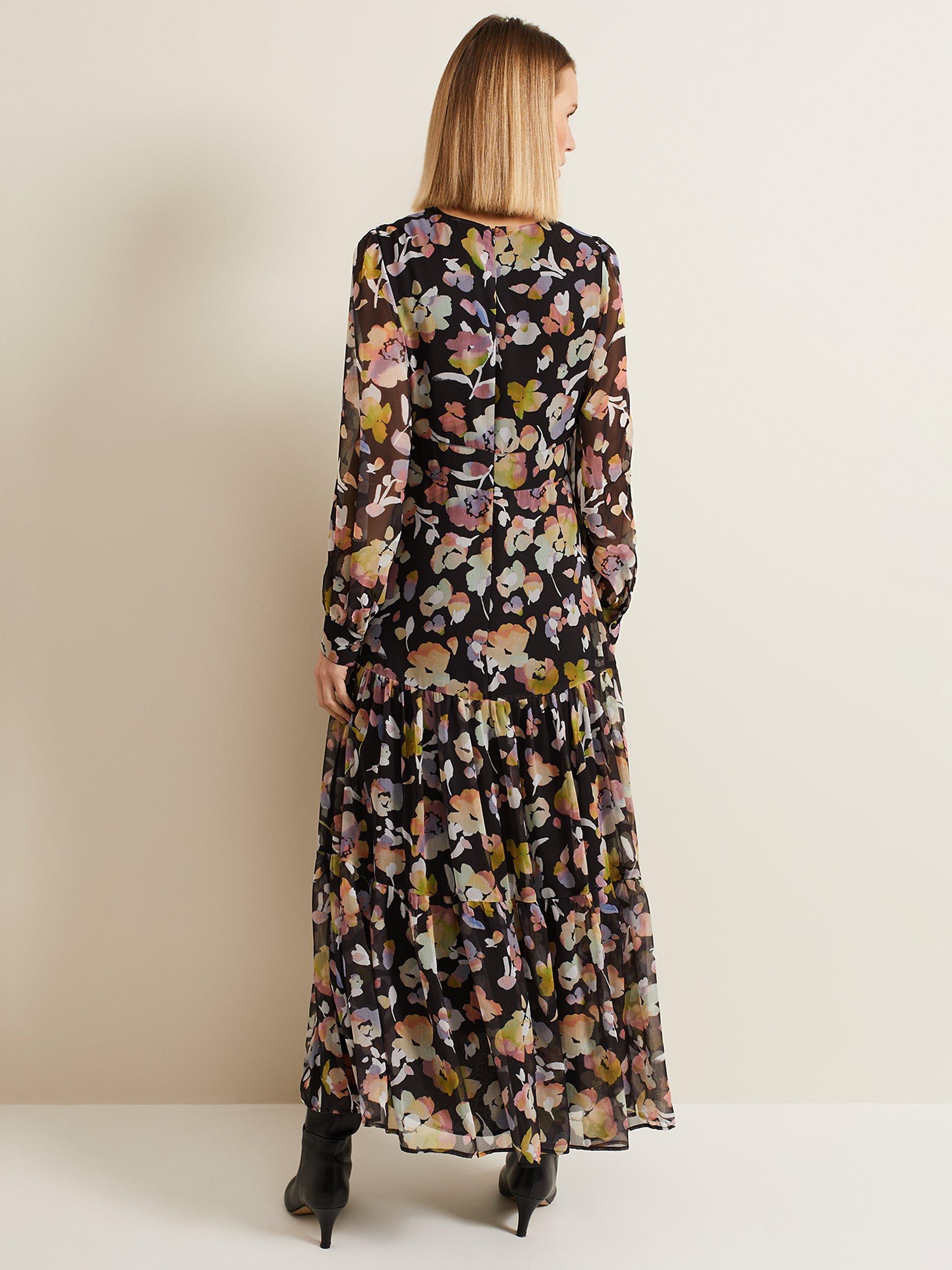 Product image 2 of 9, which shows Phase Eight Sandra Floral Dress, Black/Multi, 20