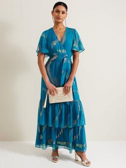 Phase Eight Collection 8 Charissa Silk Maxi Dress, Blue/Gold, Blue/Gold