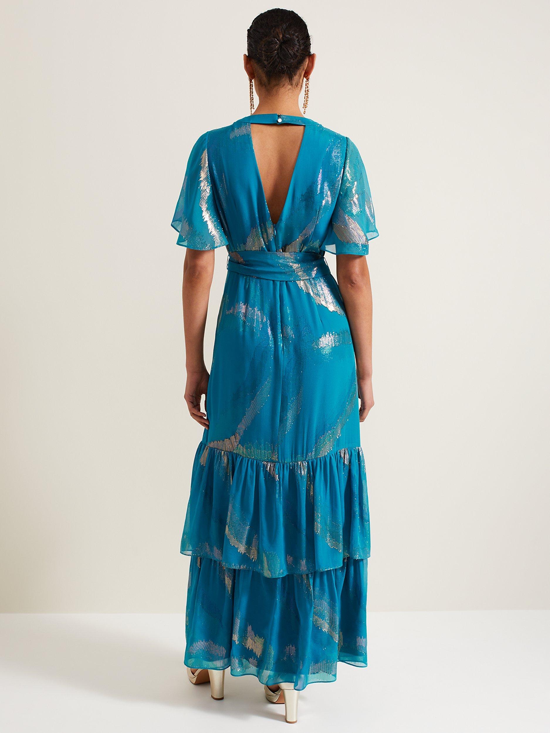 Product image 2 of 5, which shows Phase Eight Collection 8 Charissa Silk Maxi Dress, Blue/Gold, 6