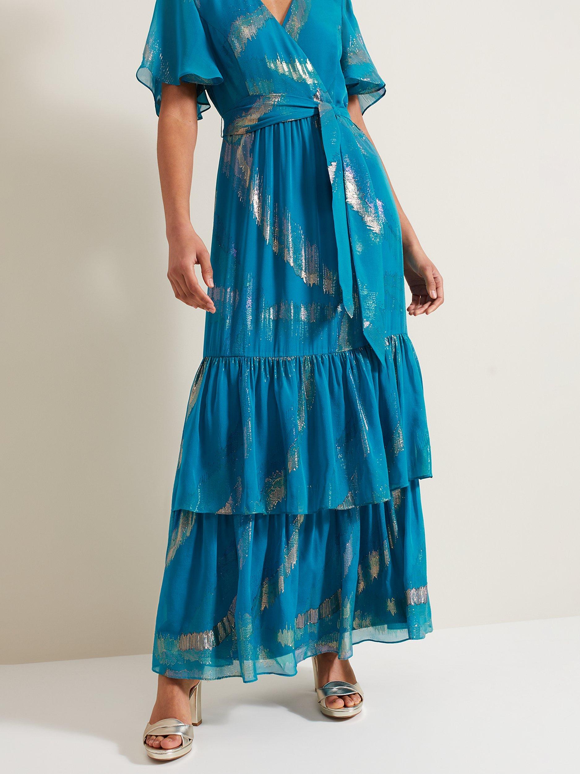 Product image 5 of 5, which shows Phase Eight Collection 8 Charissa Silk Maxi Dress, Blue/Gold, 6