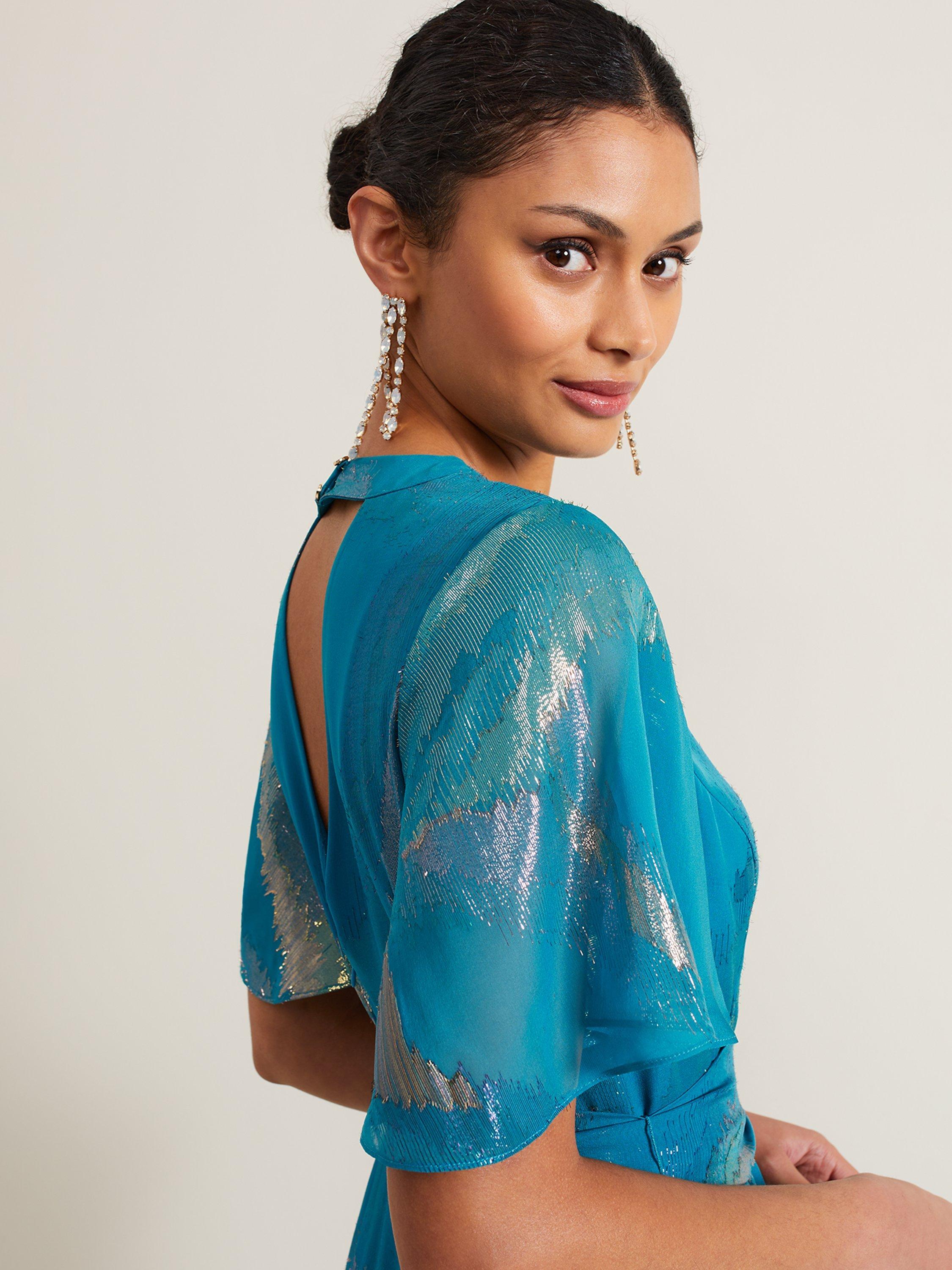 Product image 4 of 5, which shows Phase Eight Collection 8 Charissa Silk Maxi Dress, Blue/Gold, 6