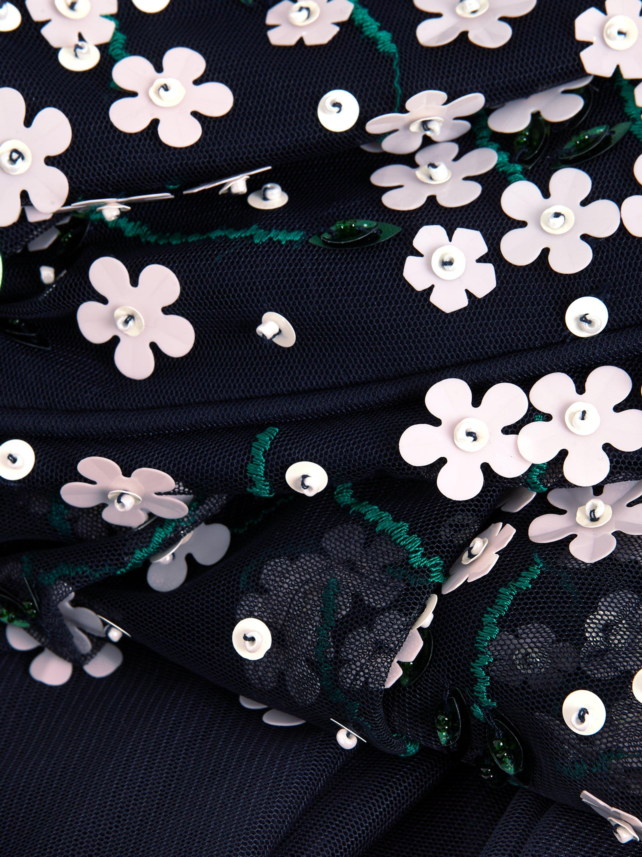 Product image 6 of 9, which shows Phase Eight Floral Beaded Midi Dress, Navy, 22