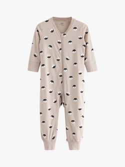 Lindex Baby Organic Cotton Penguin Print Sleepsuit, Light Grey, Light Grey