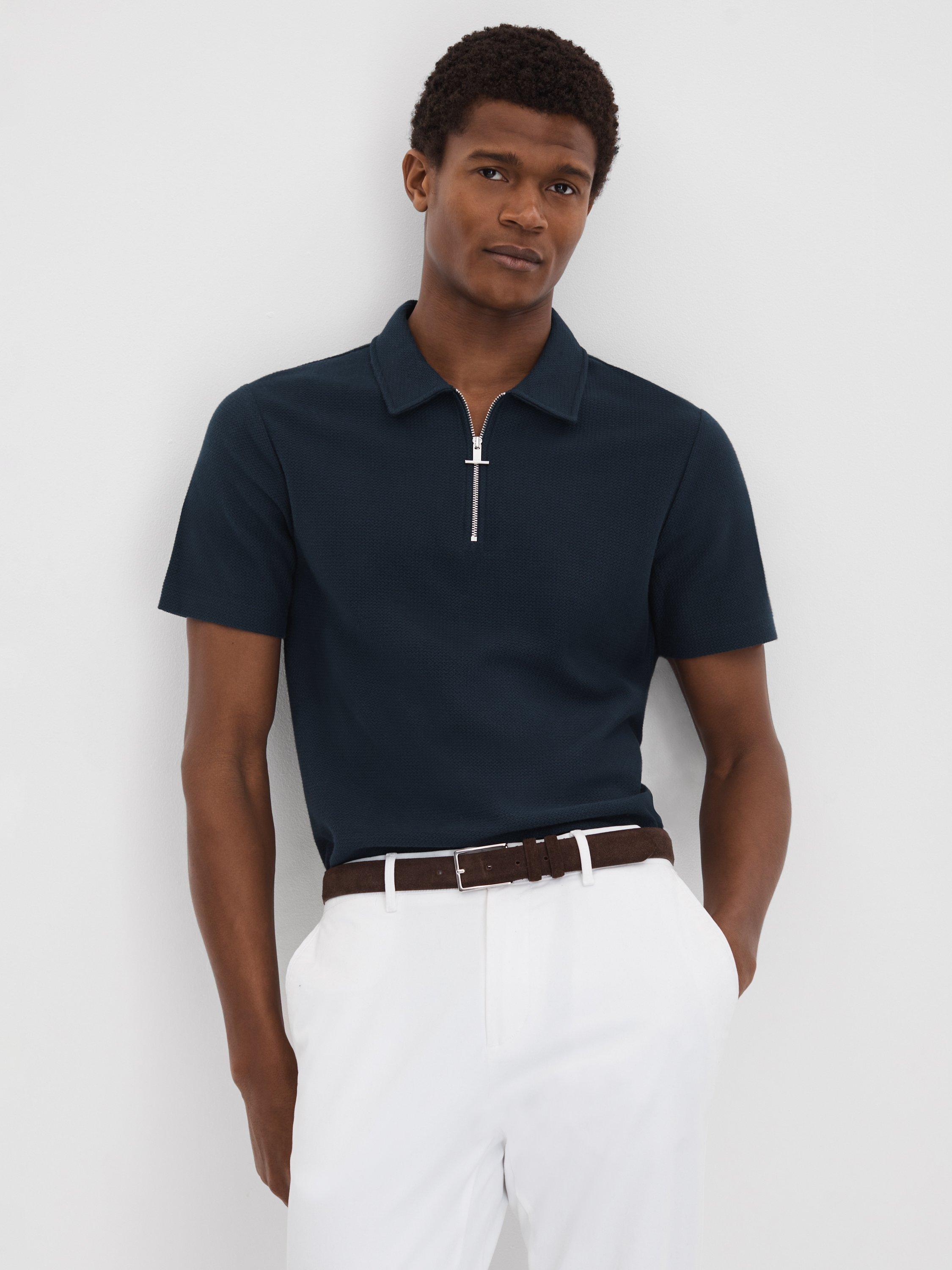 Reiss Felix Textured Half Zip Polo Shirt