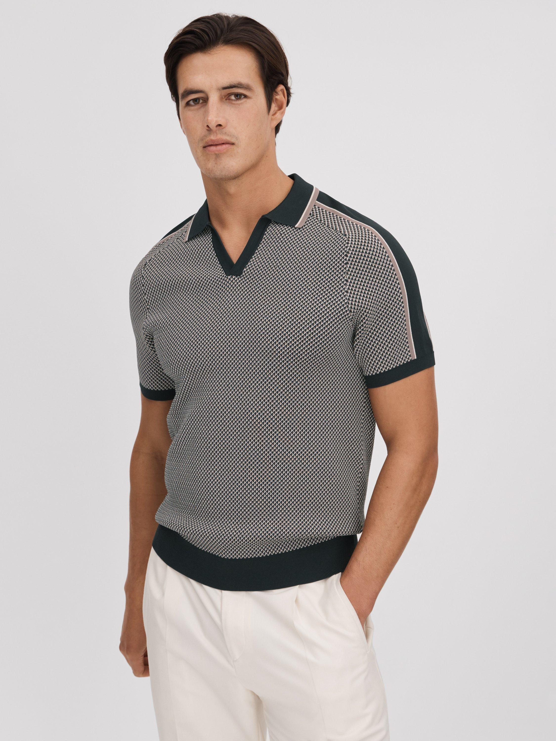 Reiss Brunswick Short Sleeve Open Collar Polo Top, Green