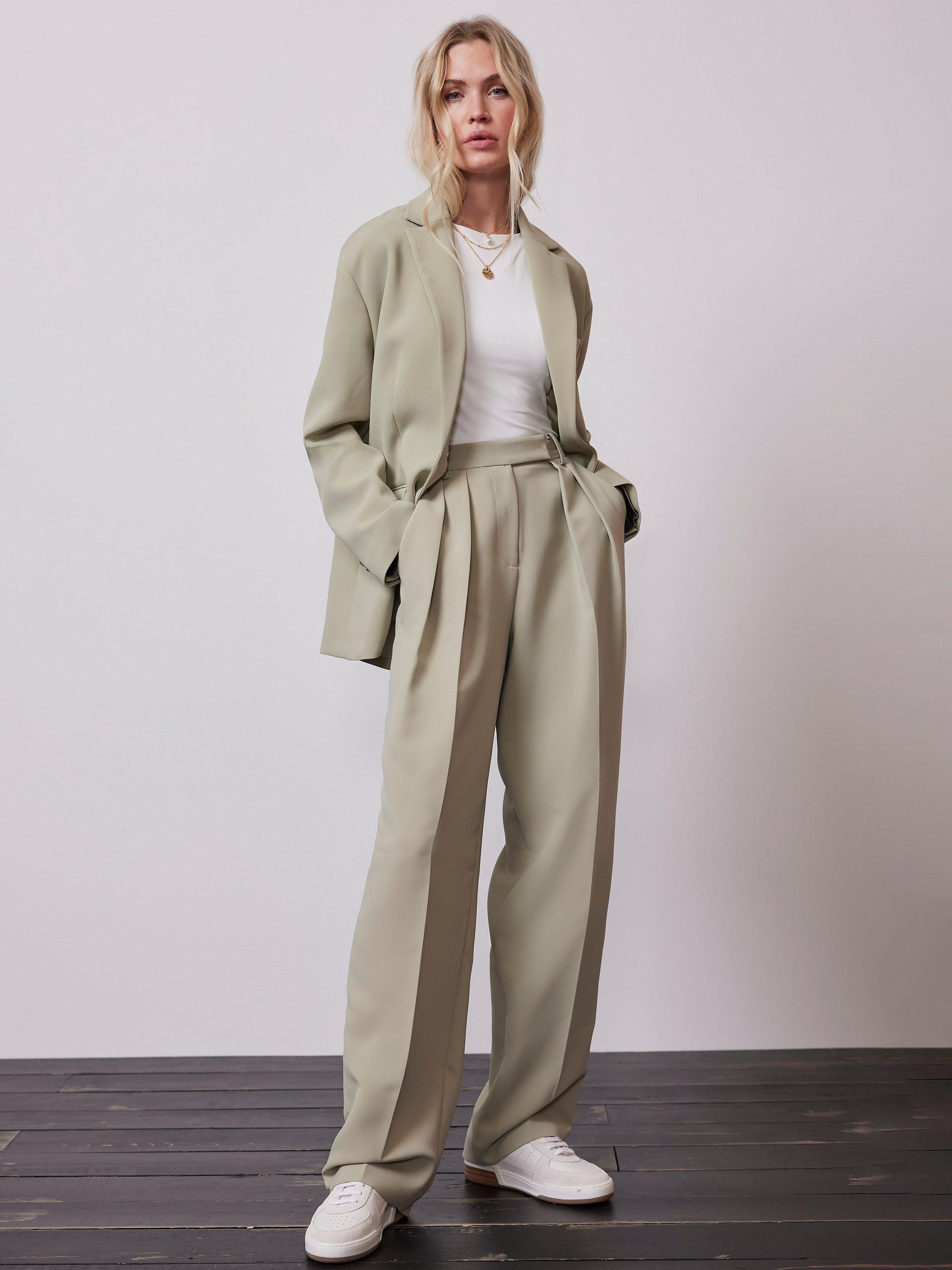 Mint Velvet Tailored Wide Leg Trousers Sage