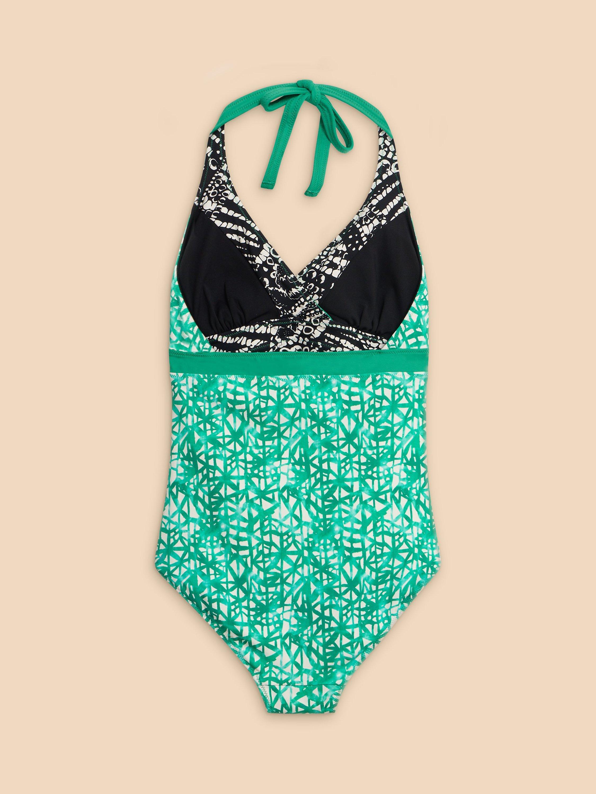 Product image 7 of 7, which shows White Stuff Sunshine Reversible Halterneck Swimsuit, Green/Black, 6
