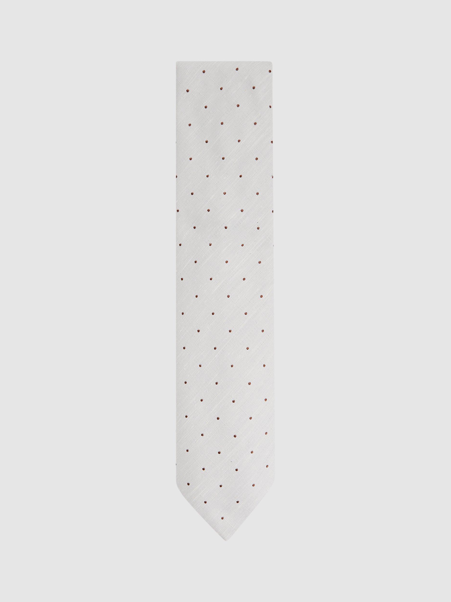 Reiss Lorenzo Pin Dot Textured Silk Blend Tie, Cream, One Size