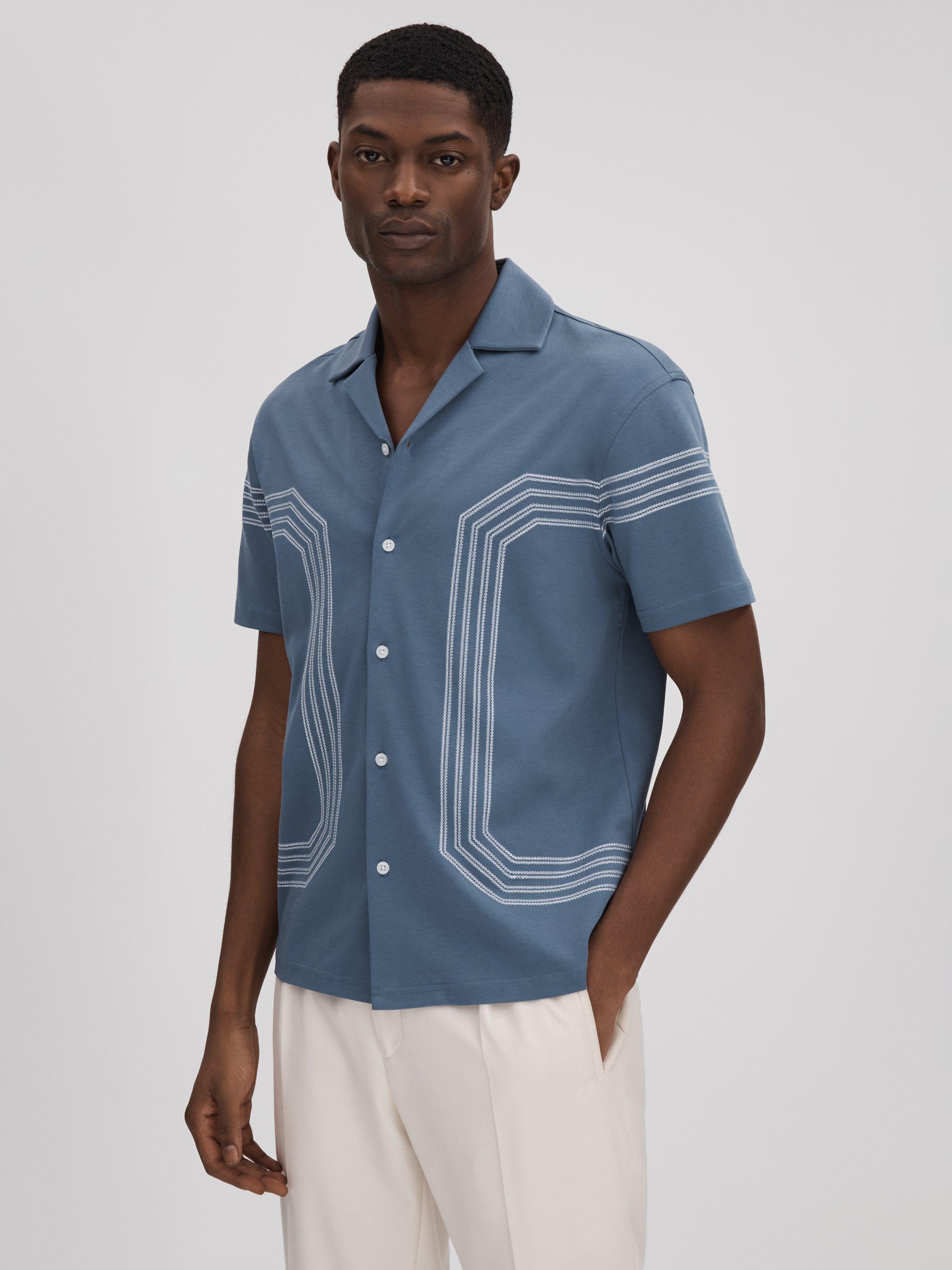 Reiss Arlington Embroidered Cuban Collar Shirt