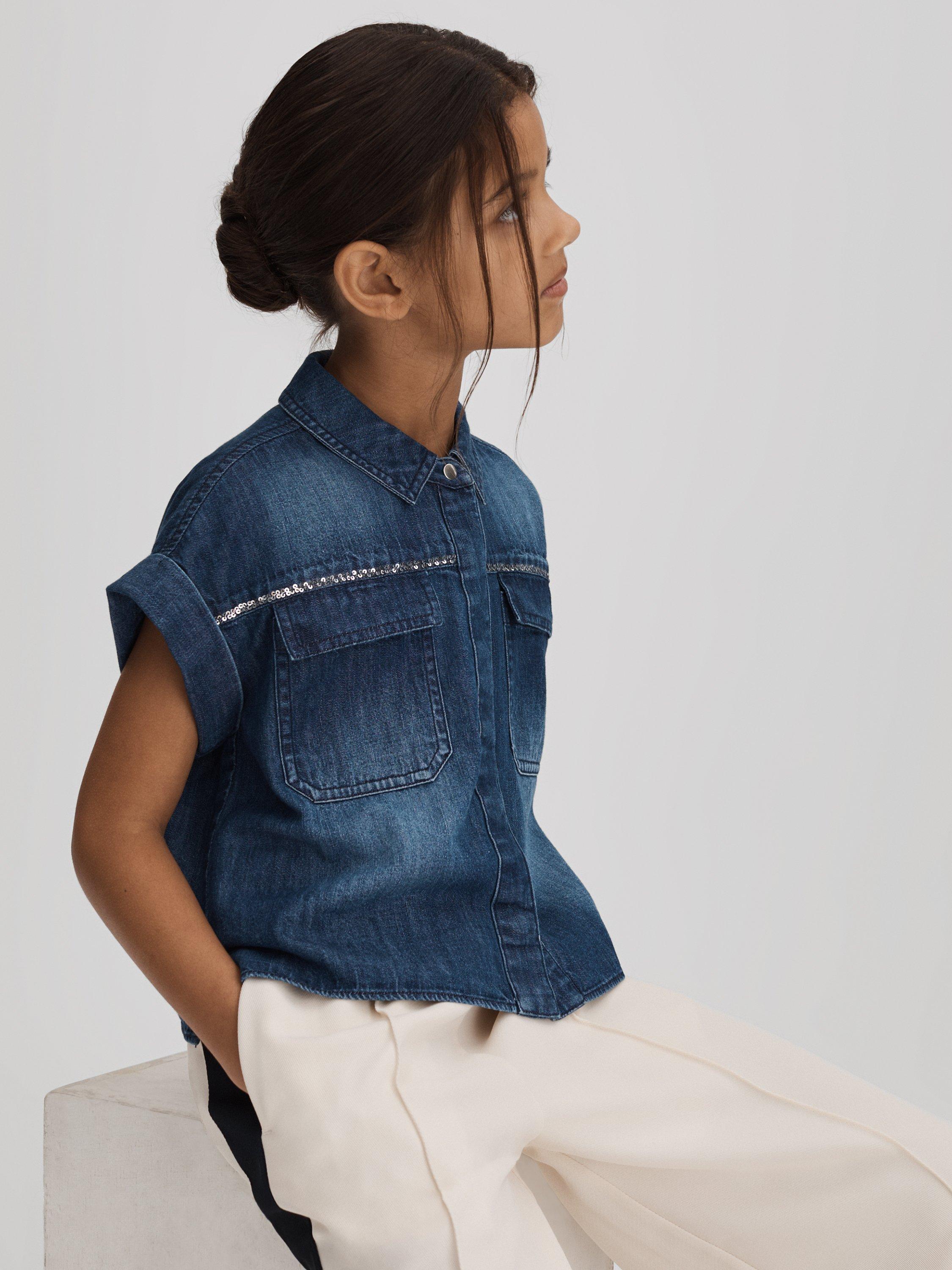 Reiss Kids' Sandie Denim Top, Blue