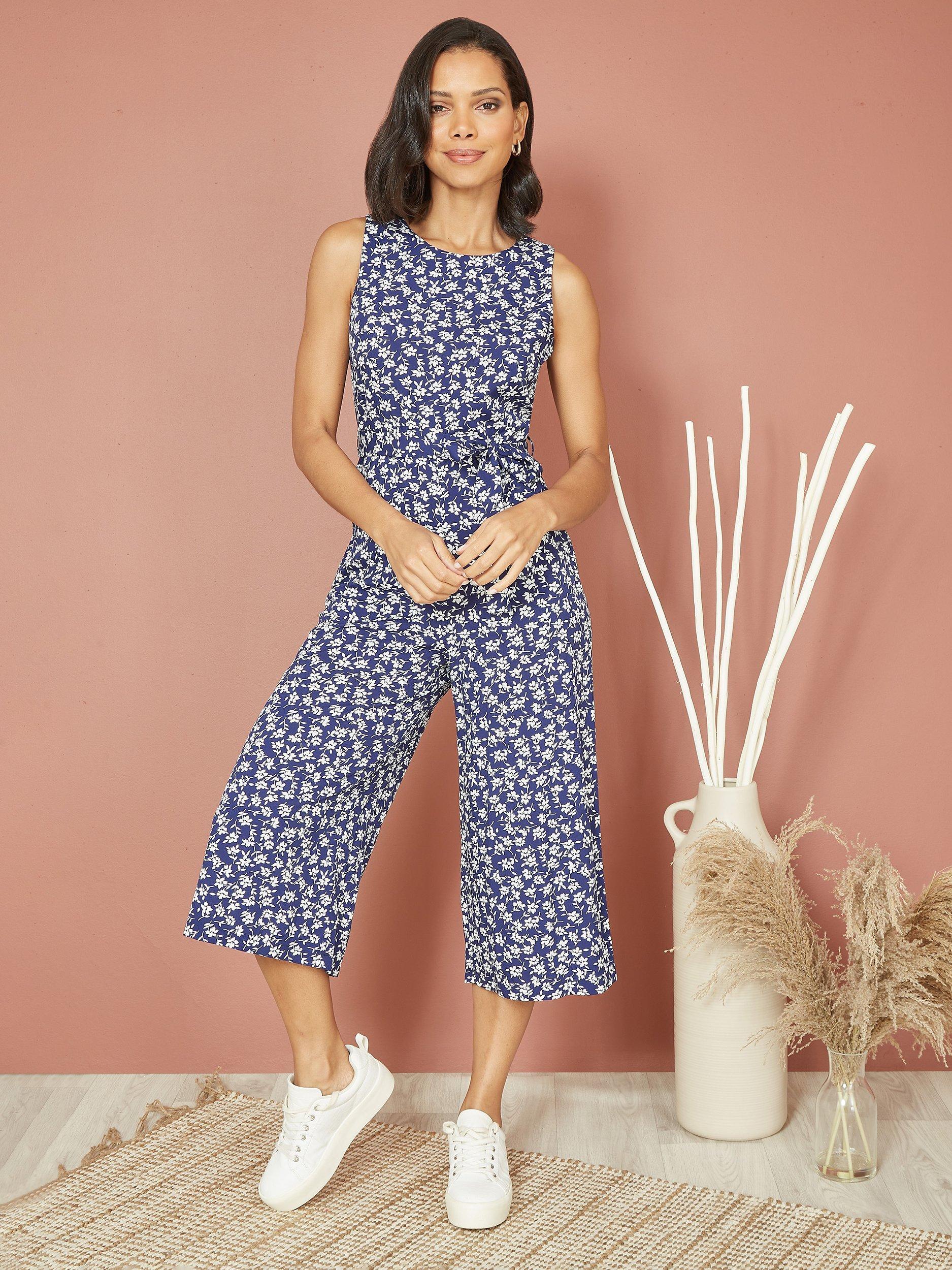 Mela London Ditsy Floral Print Sleeveless Culotte Jumpsuit Navy