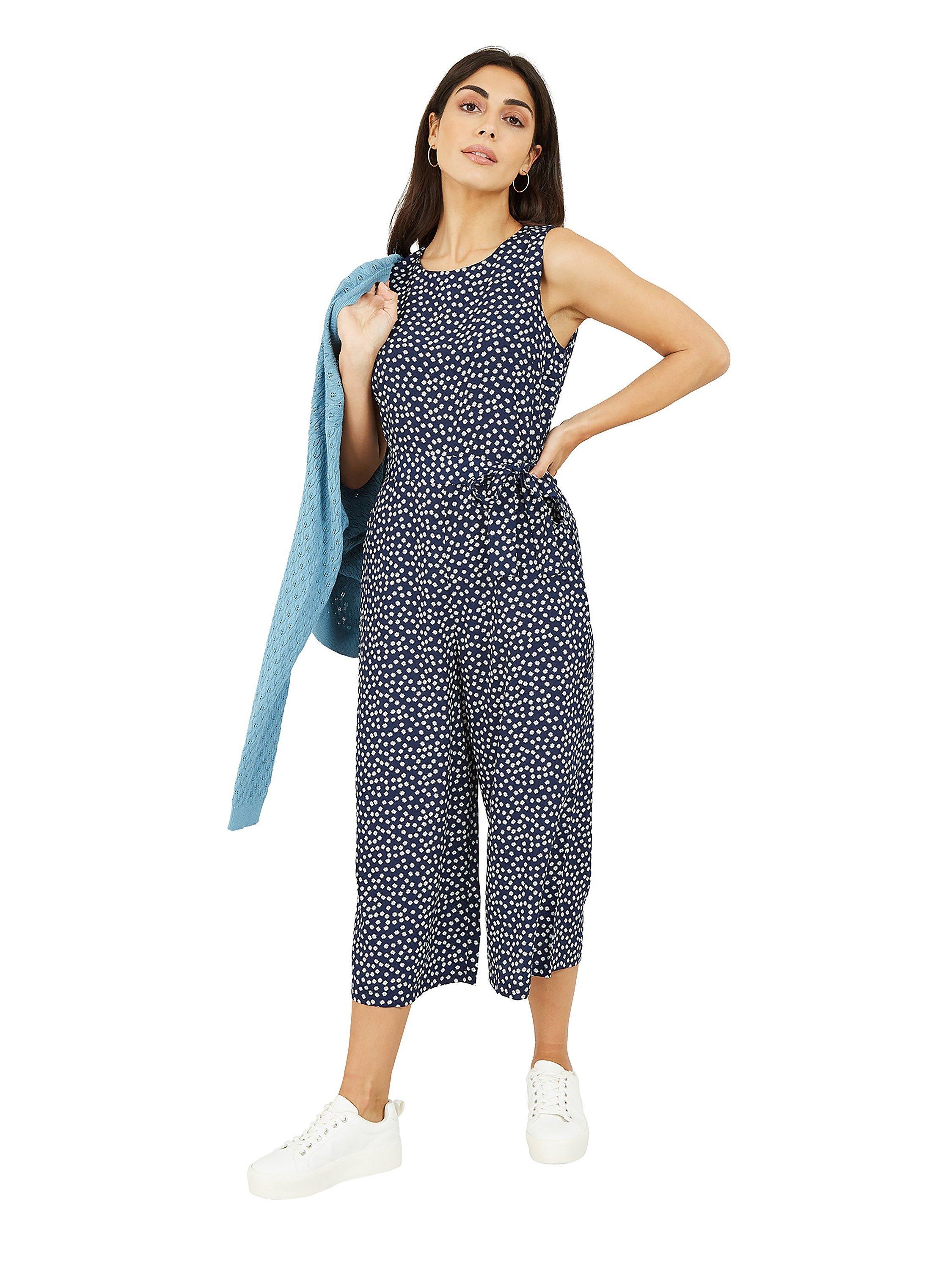 Mela London Ditsy Daisy Print Culotte Jumpsuit, Navy