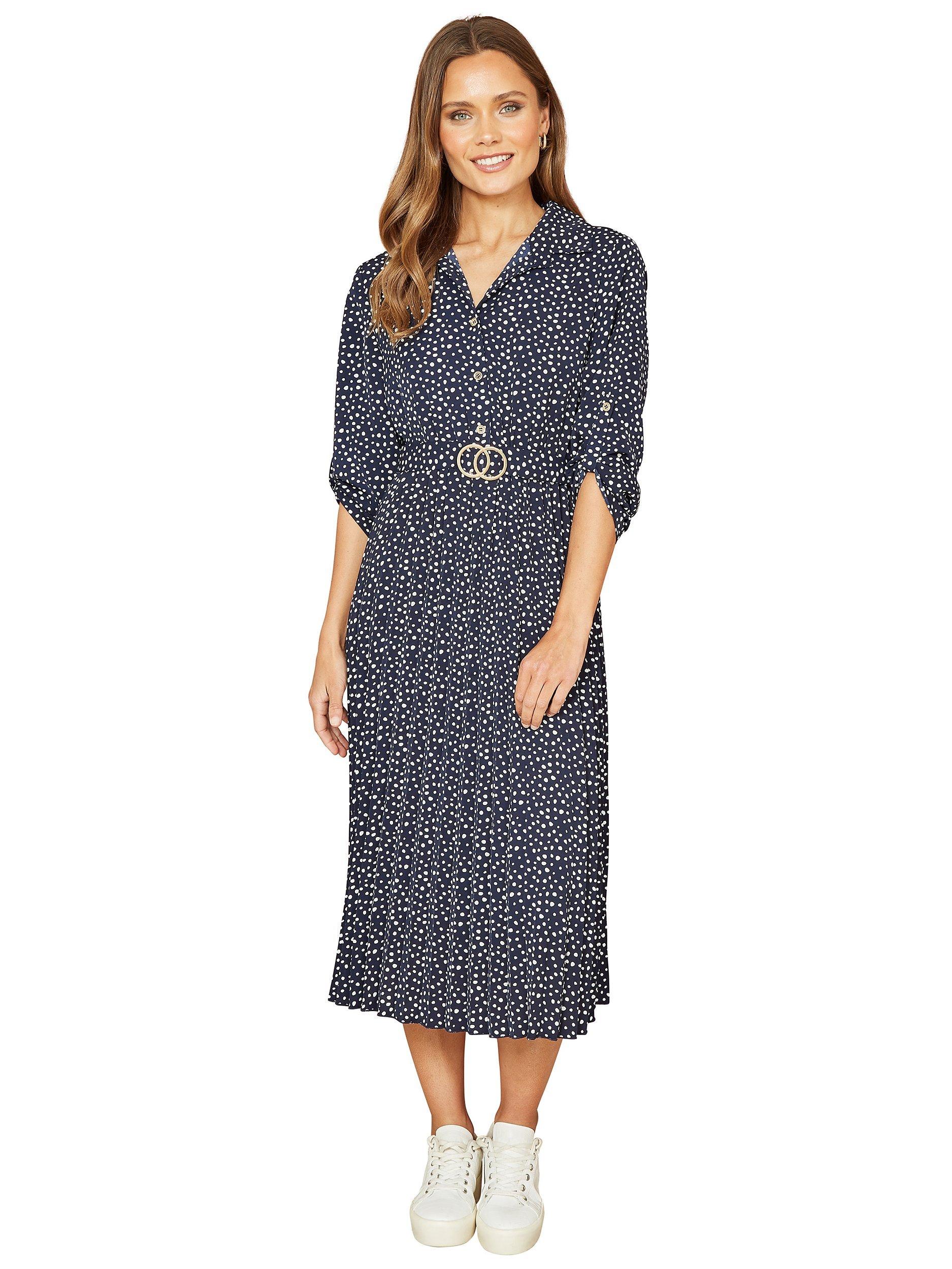 Product image 1 of 4, which shows Mela London Pleated Midi Dress, Navy, 14